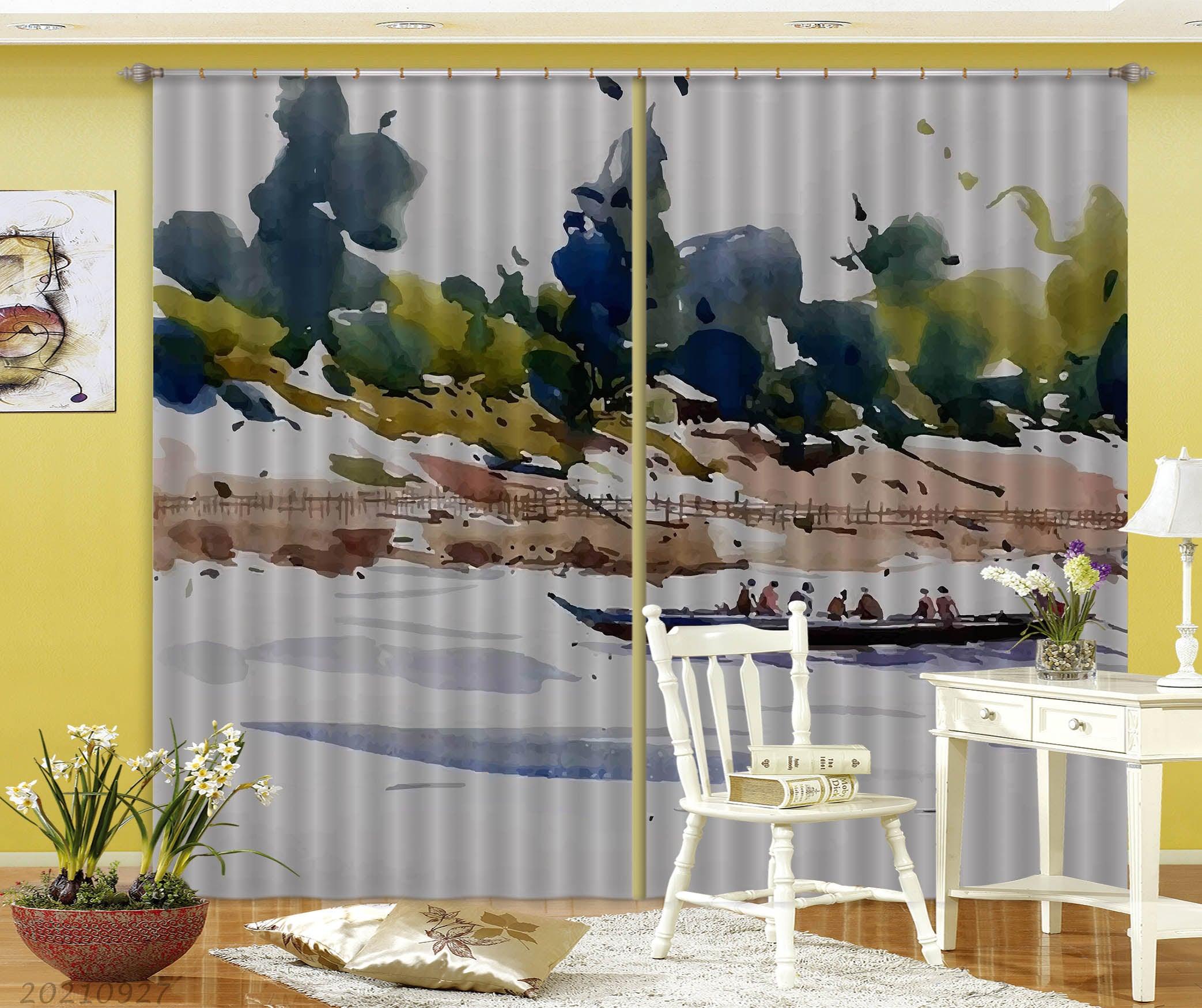 3D Nature Landscape Oil Painting Curtains and Drapes LQH 133- Jess Art Decoration