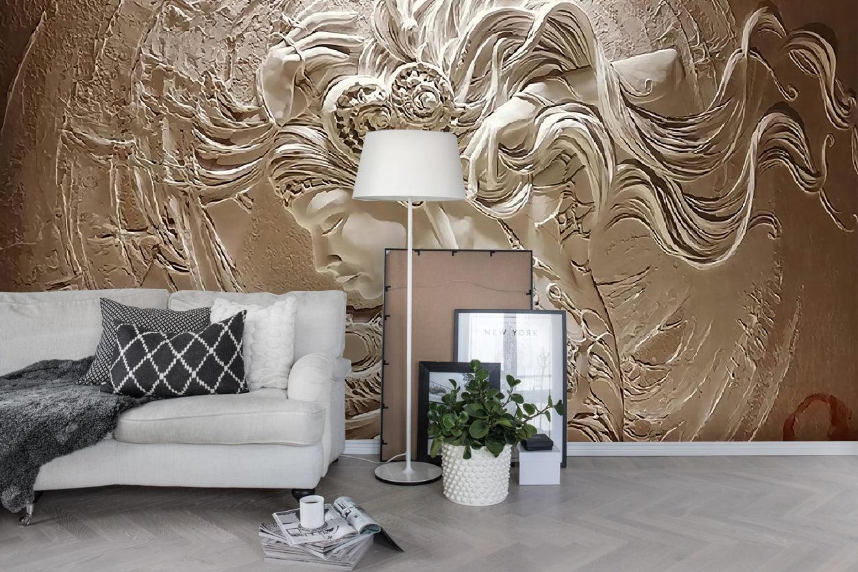 3D Sculpture Woman Relief embossed sculpture woman mural wall mural wallpaper for living room - view 4