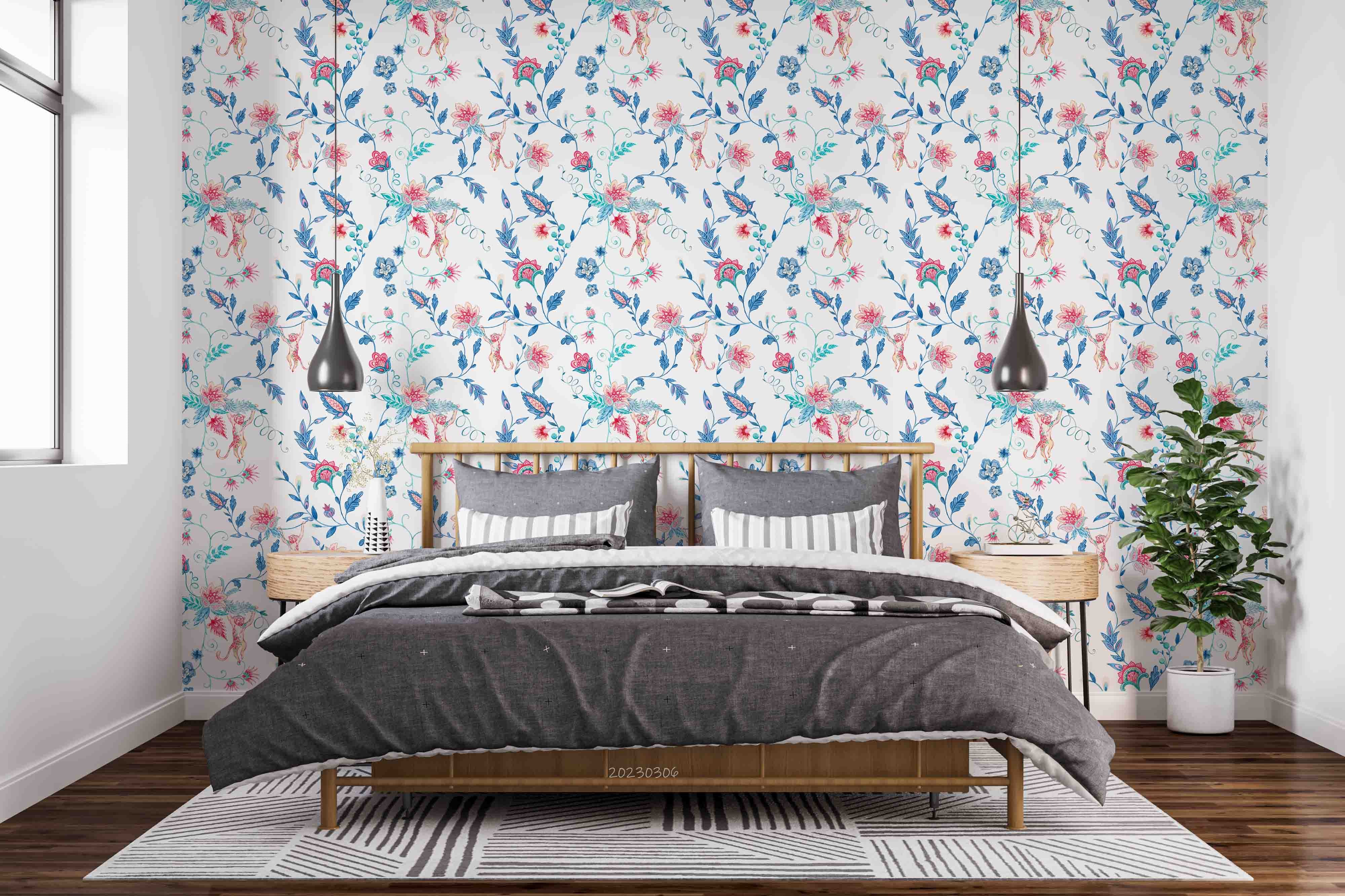 3D Watercolor Floral Monkey Wall Mural Wallpaper GD 1662- Jess Art Decoration