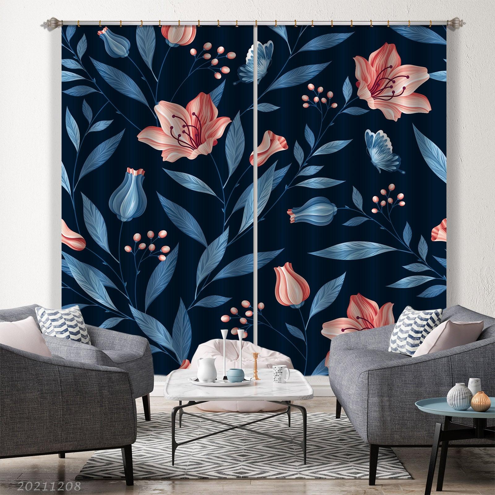 3D Hand Drawn Floral Pink Curtains and Drapes LLL 627- Jess Art Decoration