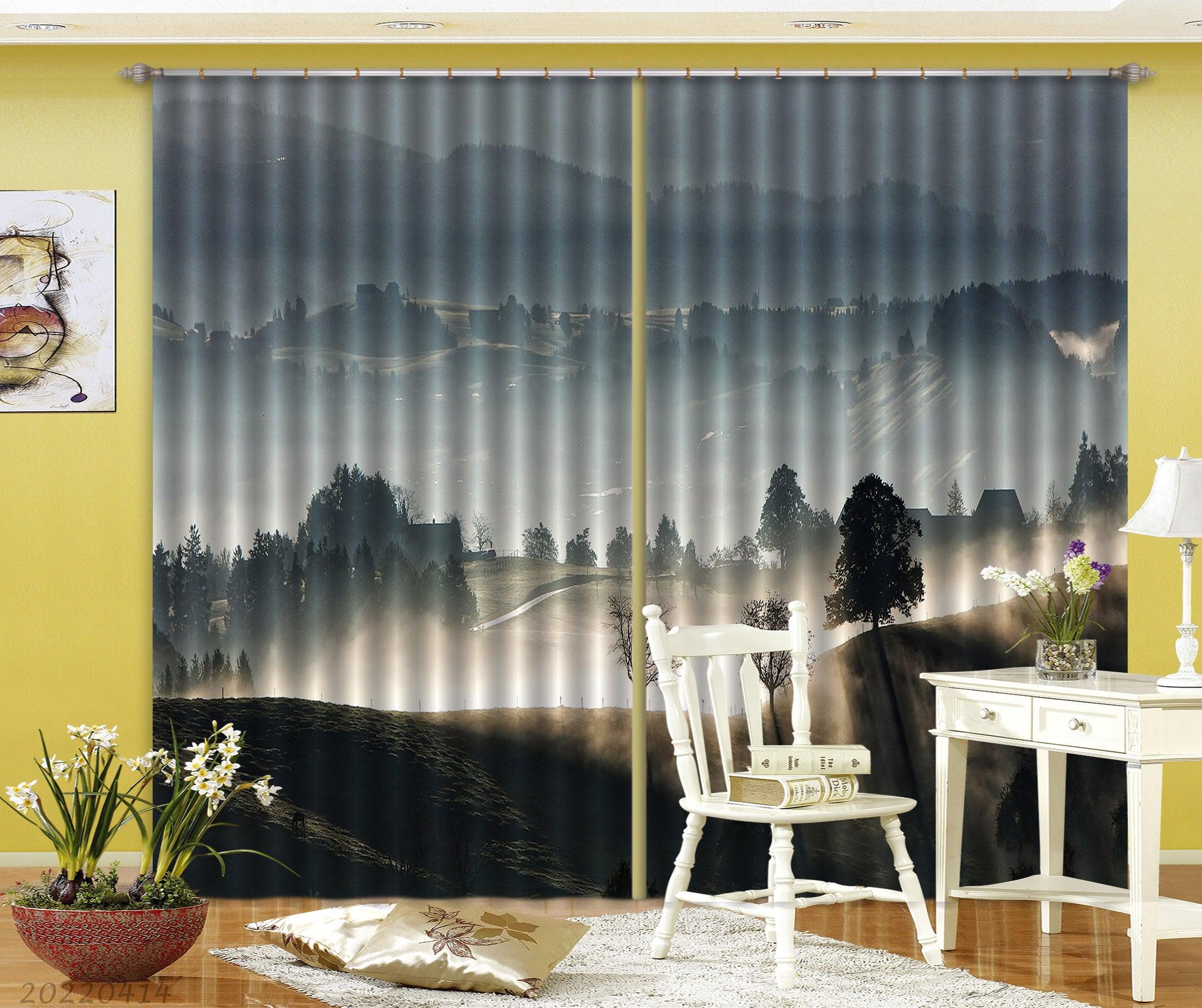 3D Landscape Nature Forest Mountain Fog Sunbeam Curtains and Drapes GD 4132- Jess Art Decoration