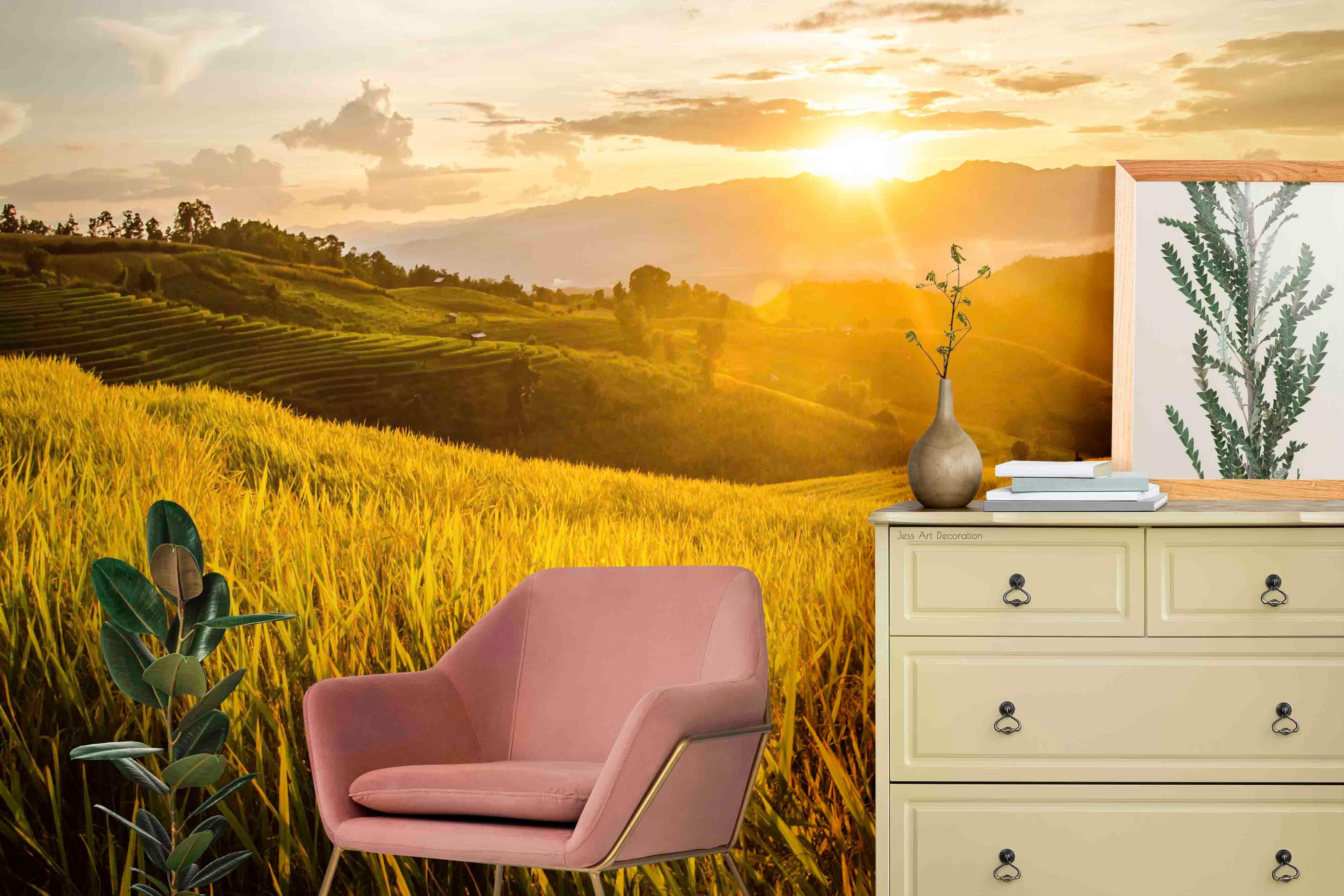3D Rice Field Sunrise Wall Mural Wallpaper sww 166 – Jessartdecoration