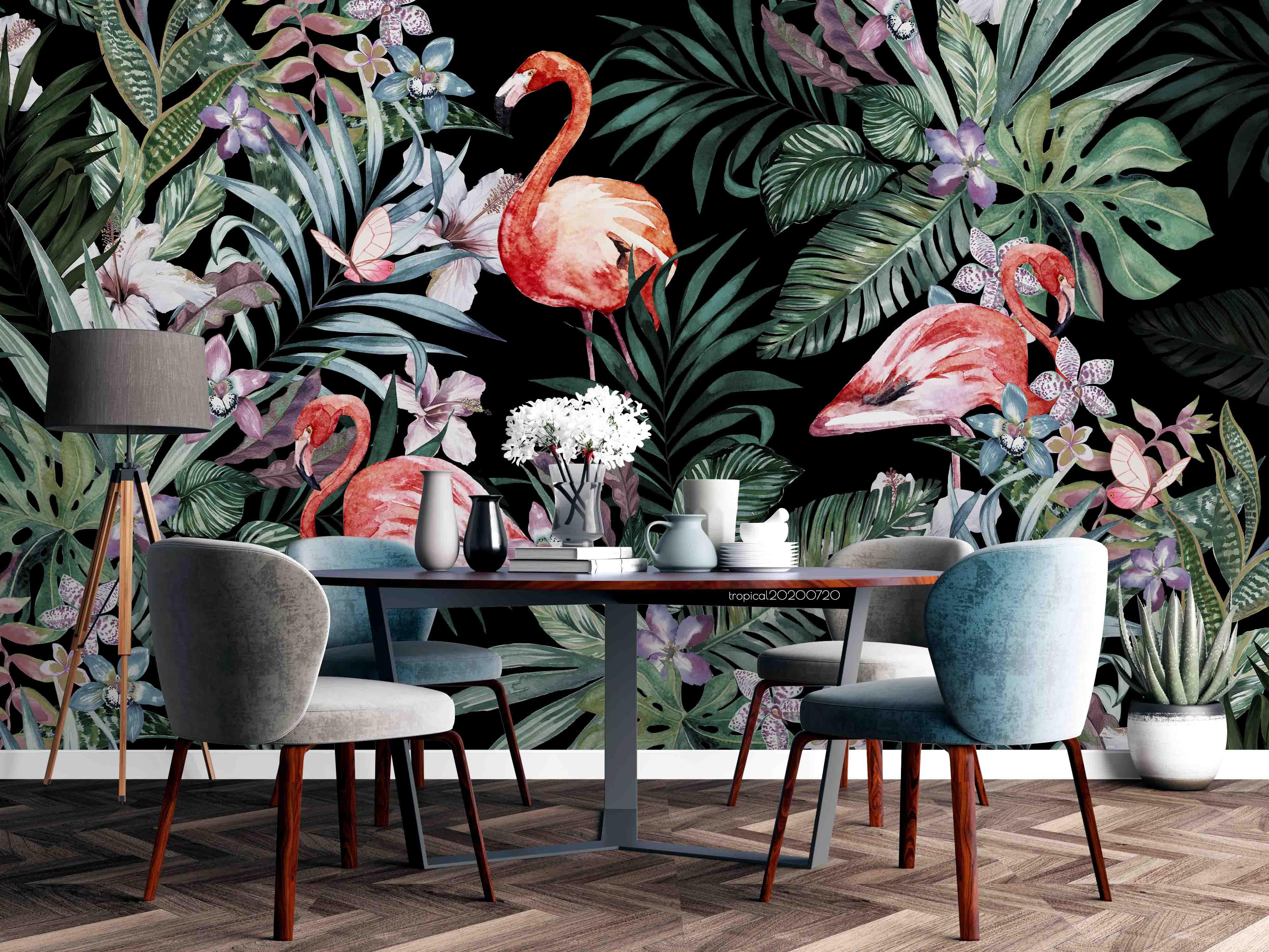 3D Flamingo Flowers Wall Mural Wallpaper SF29- Jess Art Decoration