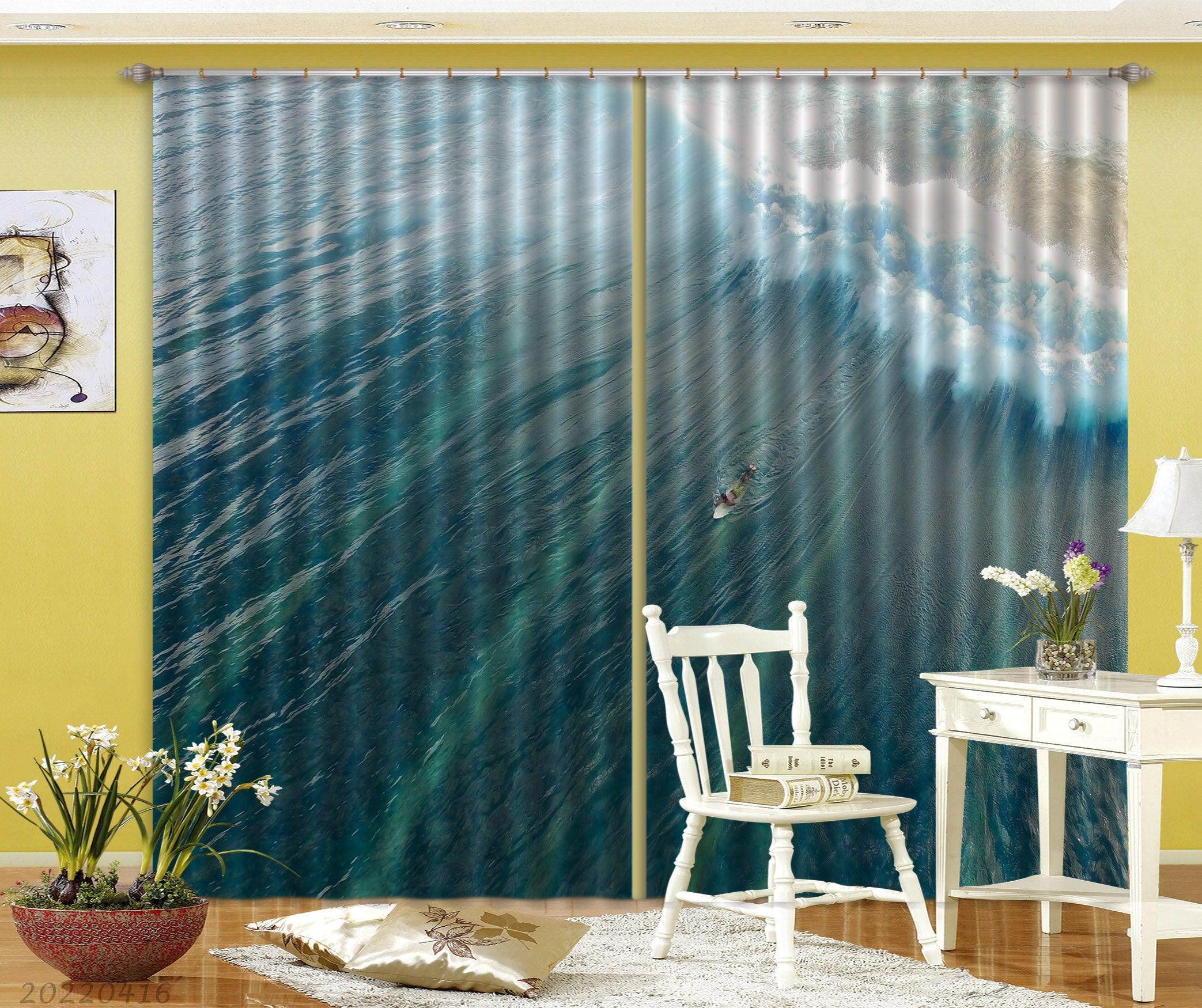 3D Landscape Ocean Wave Boat Curtains and Drapes GD 4489- Jess Art Decoration