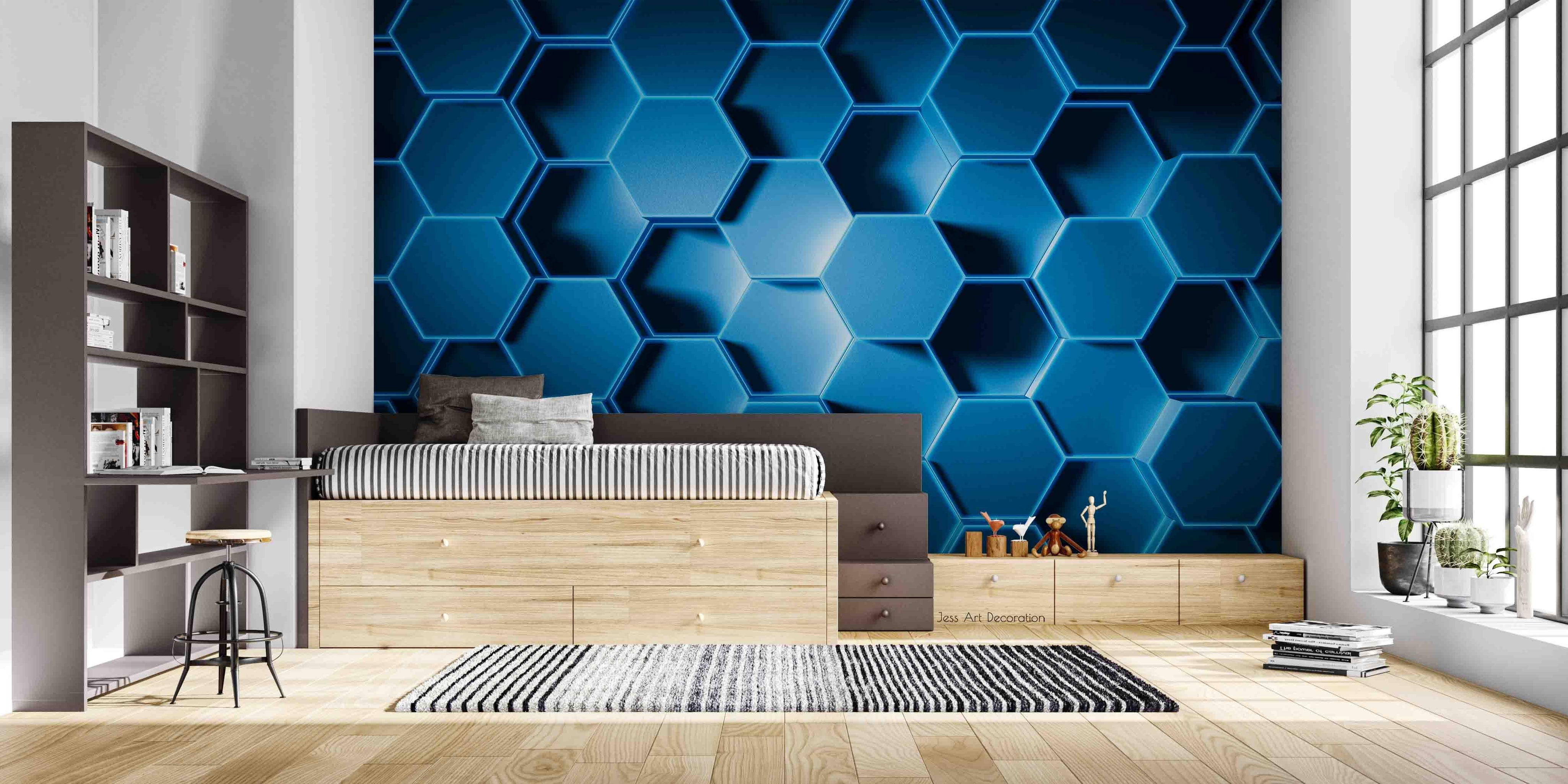 3D Blue Hexagon Wall Mural Wallpaper sww 248- Jess Art Decoration