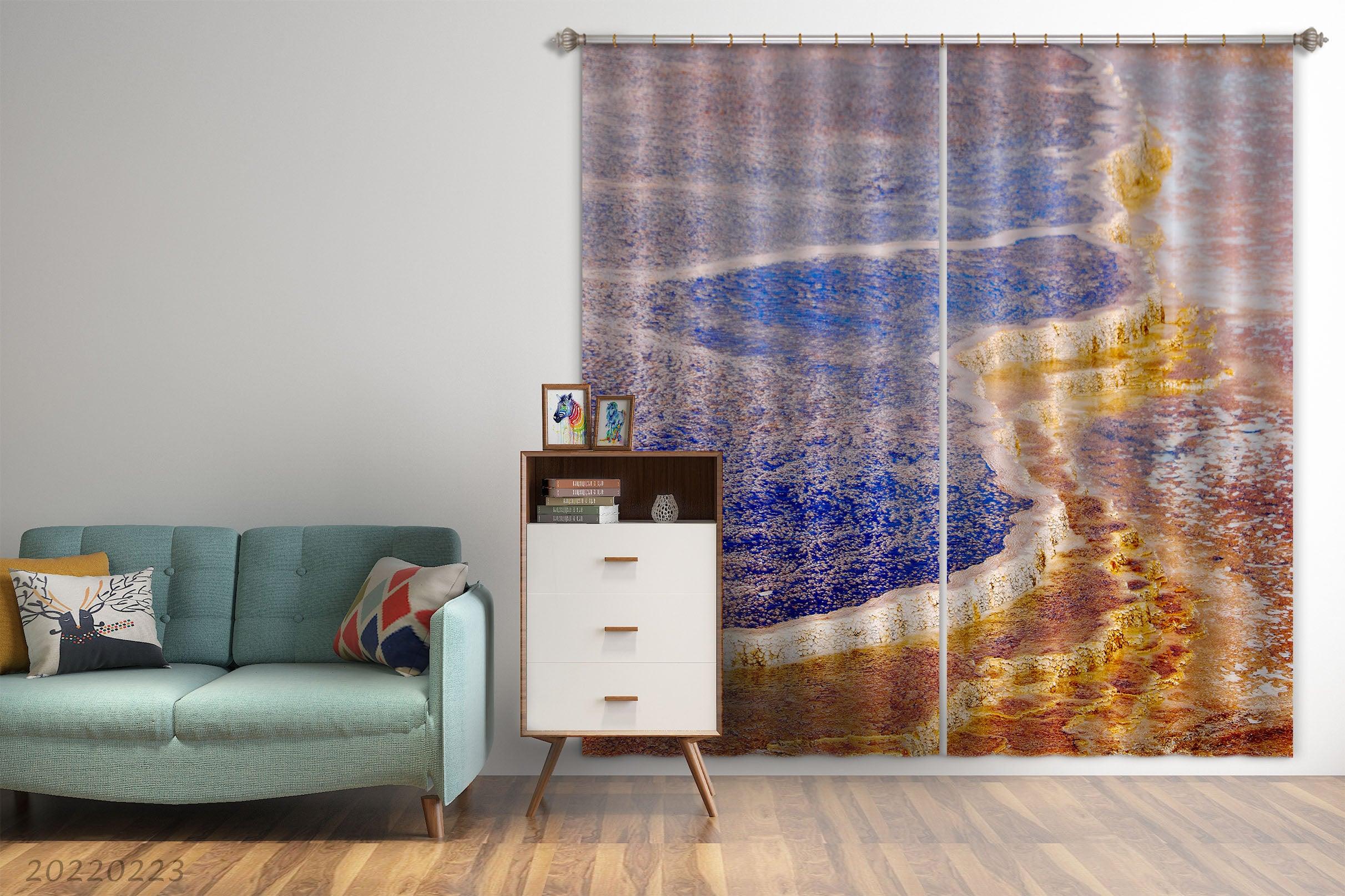 3D Abstract Blue Gold Pattern Curtains and Drapes GD 2816- Jess Art Decoration