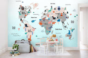 3D animals world map wall mural wallpaper 42- Jess Art Decoration