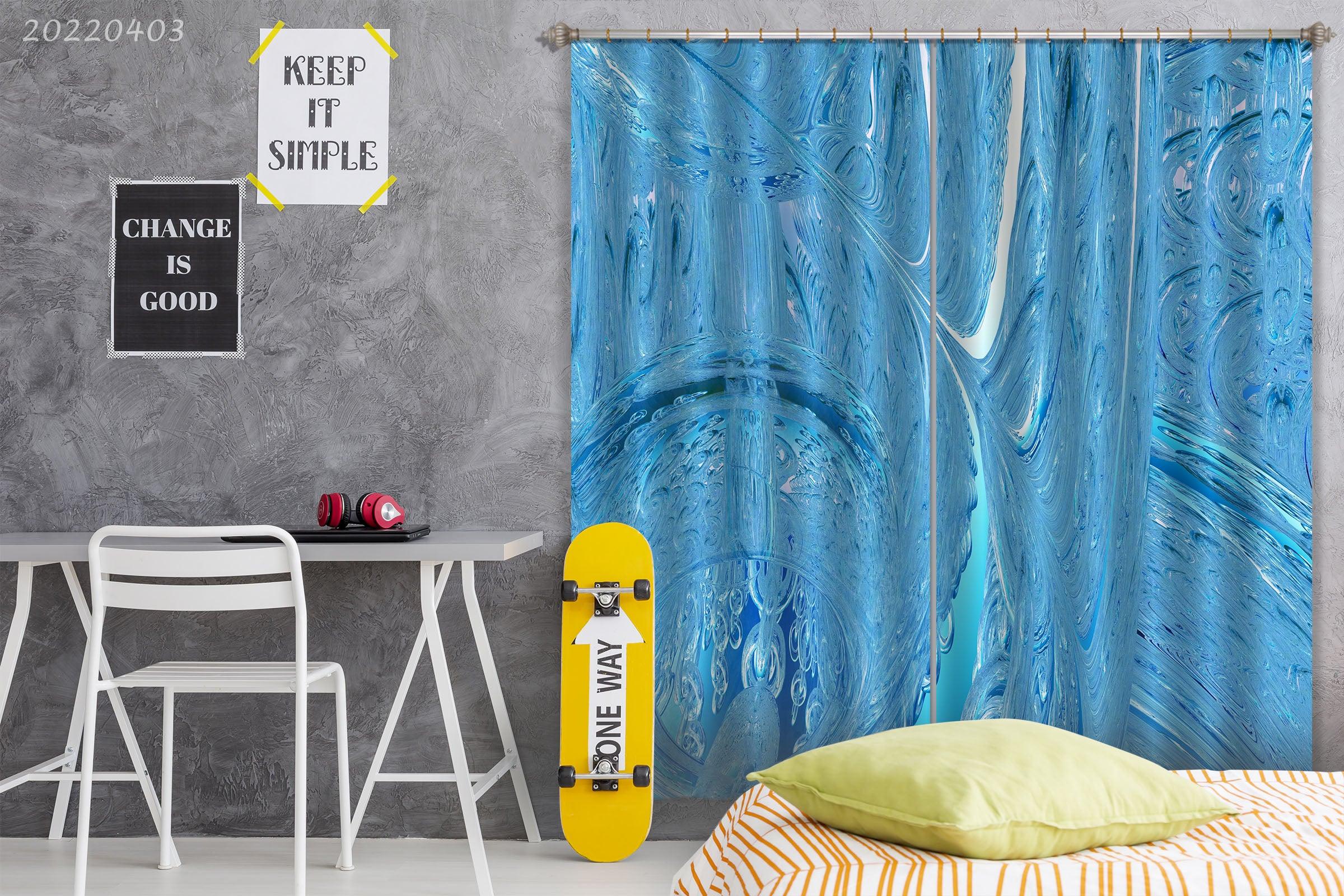 3D Abstract Blue Texture Curtains and Drapes GD 3226- Jess Art Decoration