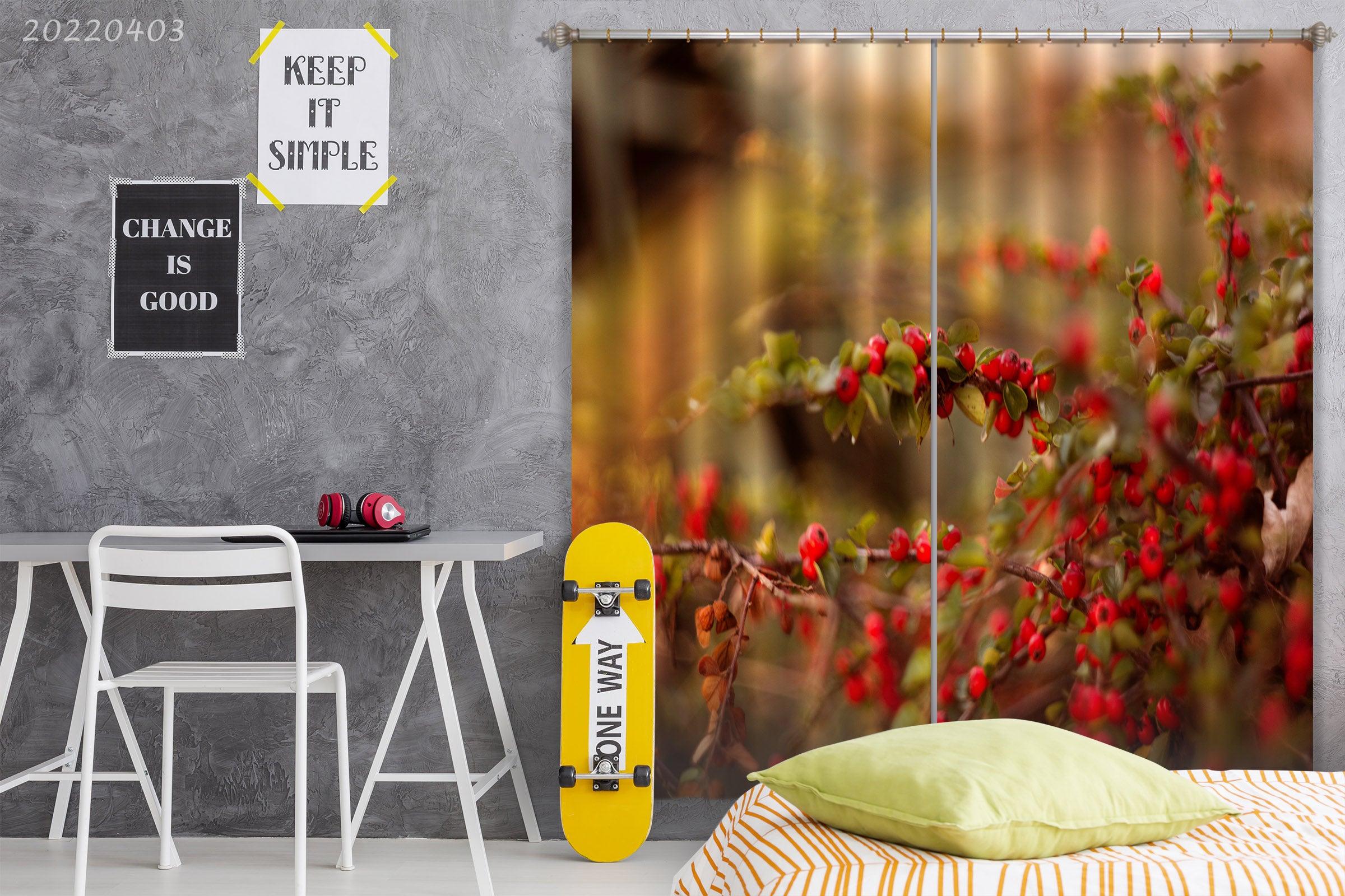 3D Autumn Branch Red Fruit Curtains and Drapes GD 3181- Jess Art Decoration