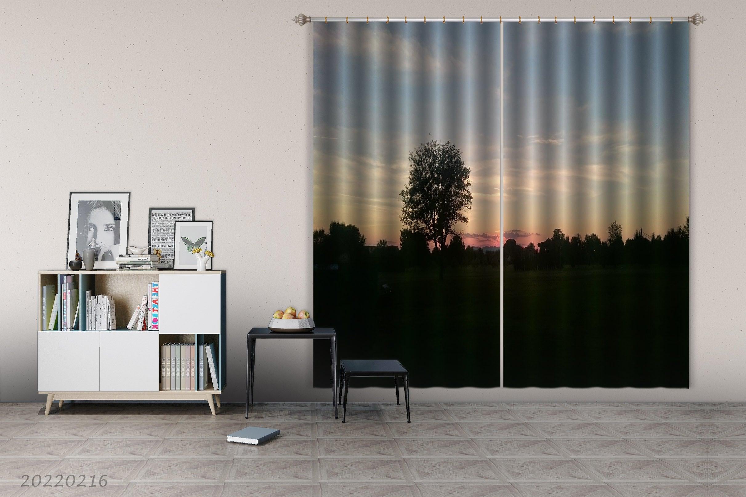 3D Woods Pink Blue Sky Curtains and Drapes GD 2179- Jess Art Decoration