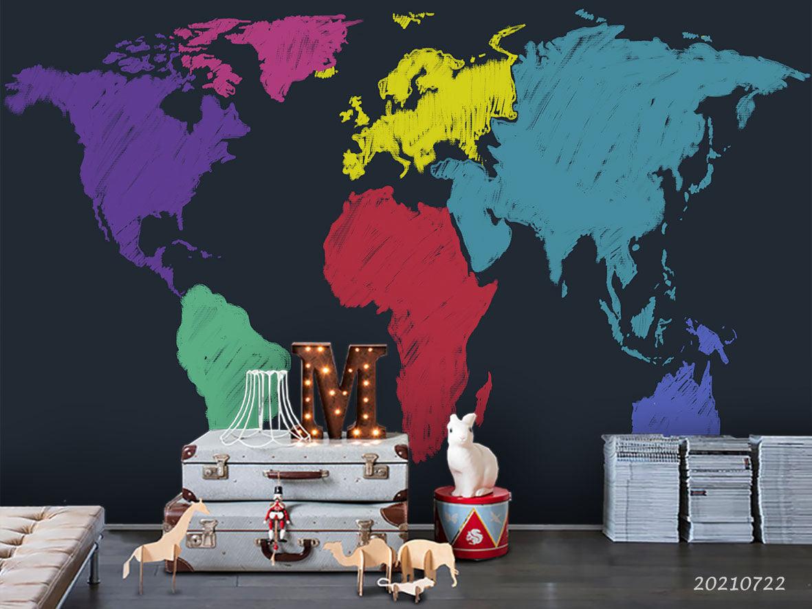 3D Color World Map Wall Mural Wallpaper LQH 394- Jess Art Decoration