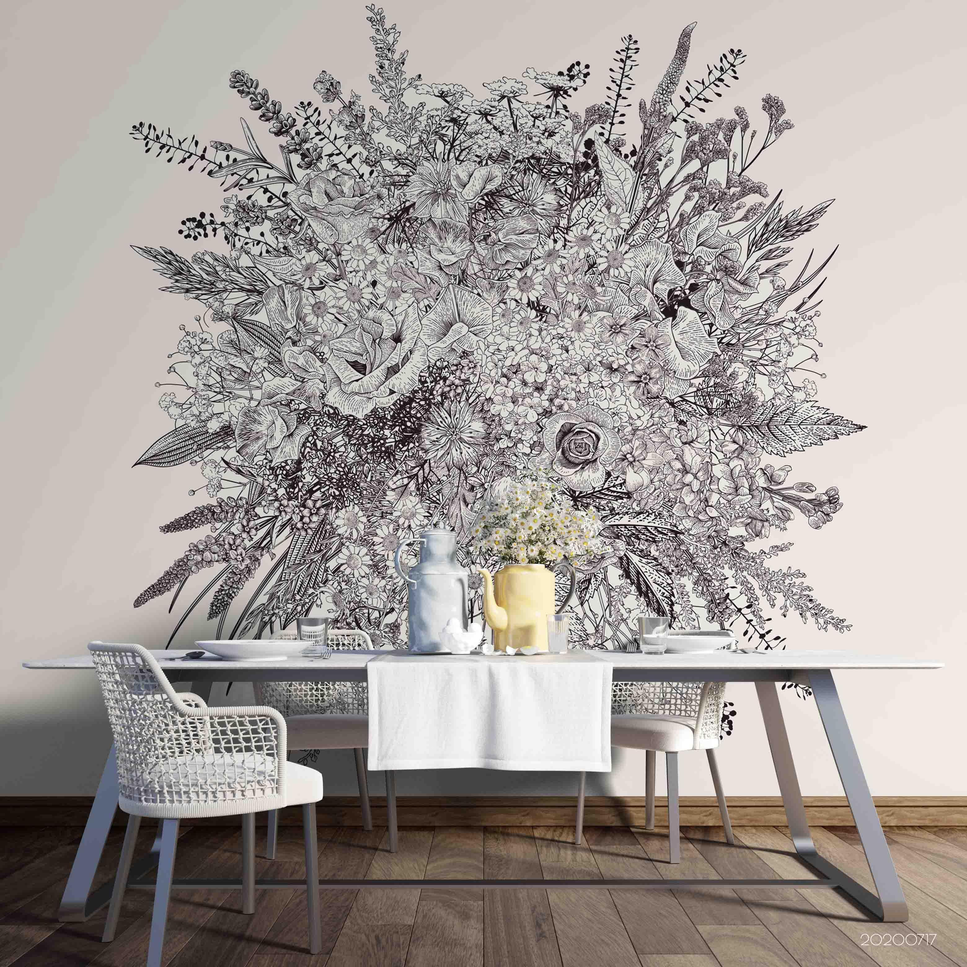 3D Gray Floral Wall Mural Wallpaper SF53- Jess Art Decoration