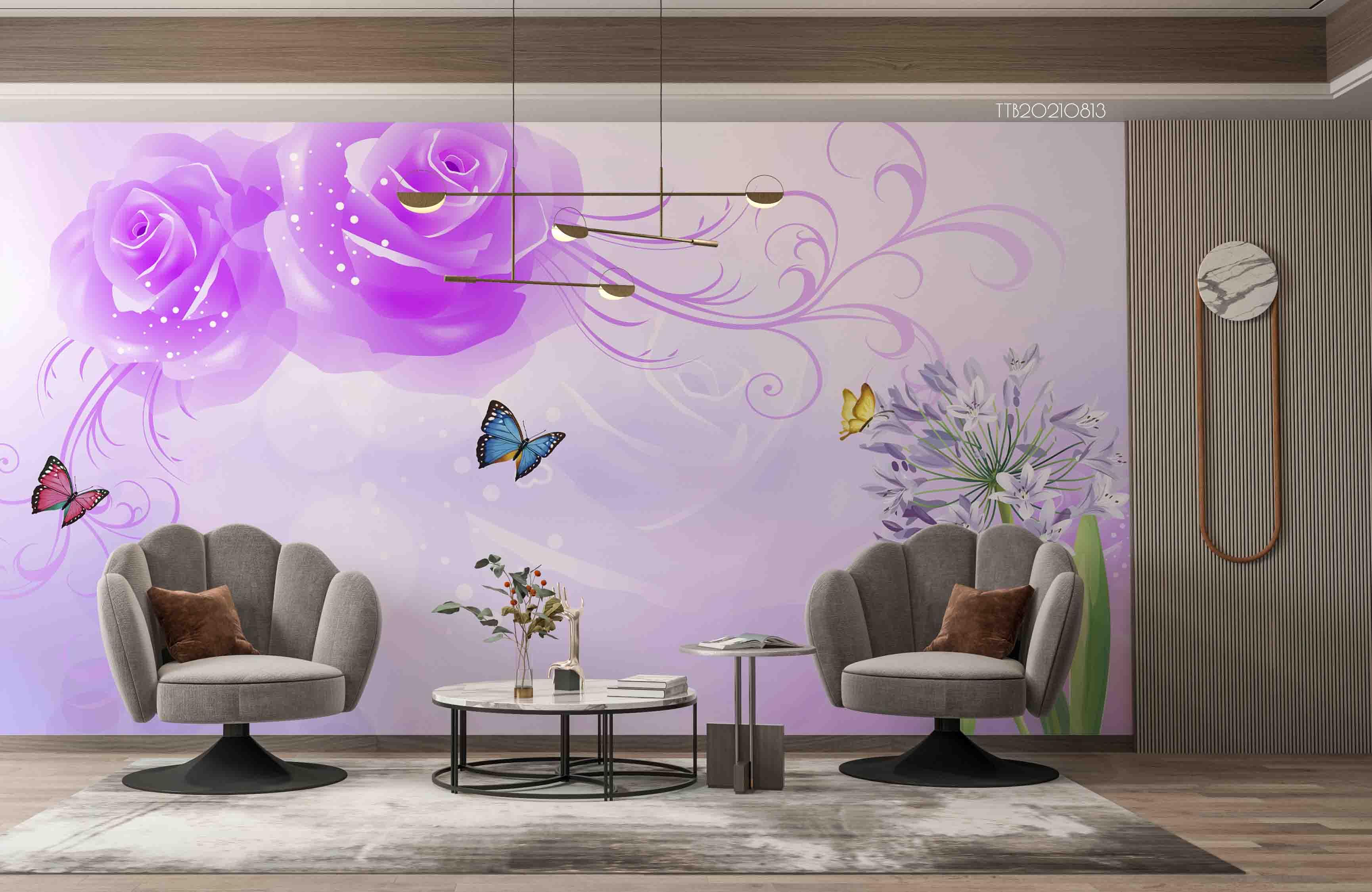 3D Hand-painted Purple Floral Butterfly Wall Mural Wallpaper 5110- Jess Art Decoration