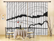 3D Abstract Sun Mountain Lake Ink Curtains and Drapes GD 3636- Jess Art Decoration