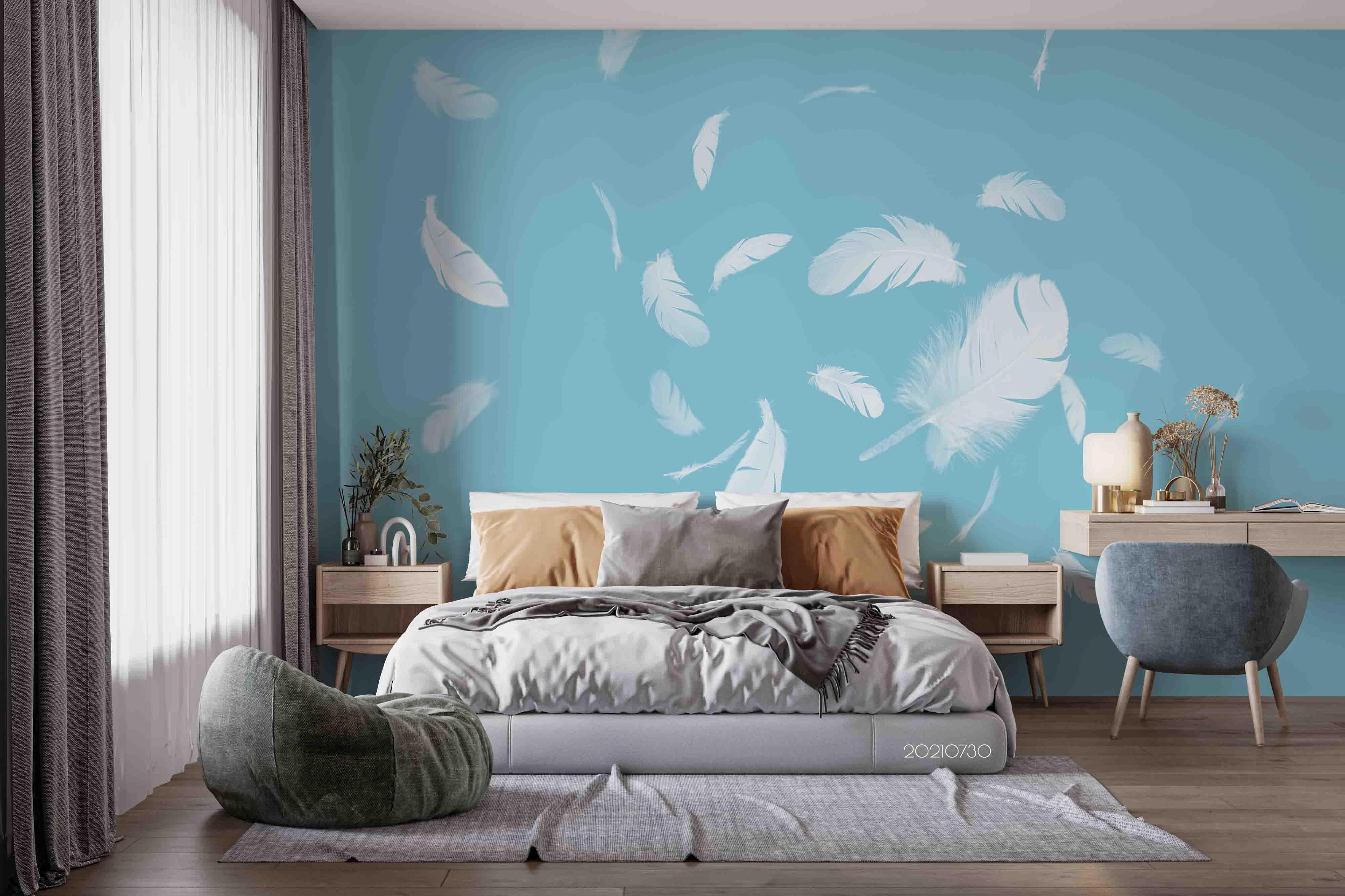 3D White Feather Floating Wall Mural Wallpaper SWW4443- Jess Art Decoration