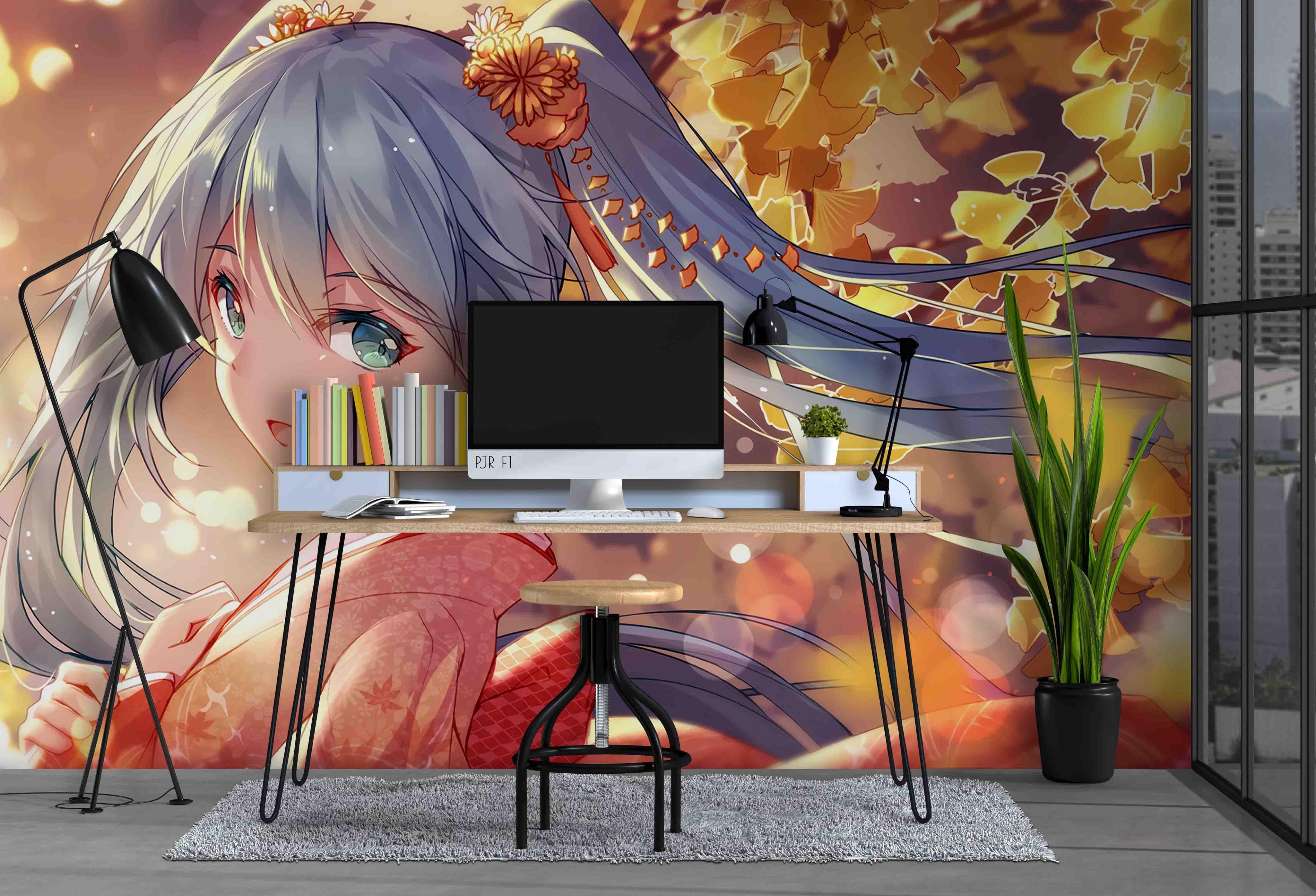 3D Ginkgo Anime Girl ginkgo leaf anime girl mural wall mural wallpaper for bedroom - view 4