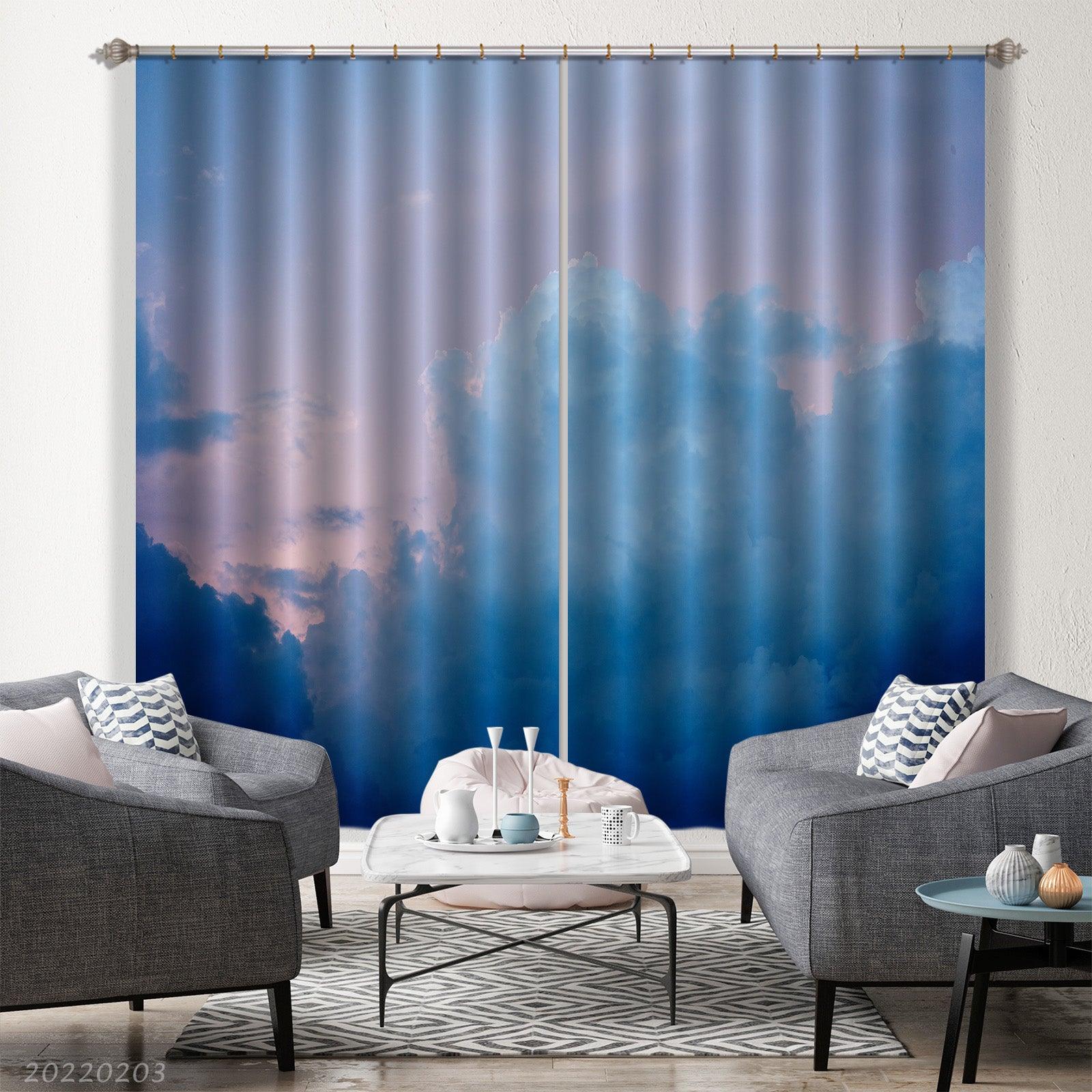 3D Abstract Blue Cloud Pattern Curtains and Drapes GD 1051- Jess Art Decoration
