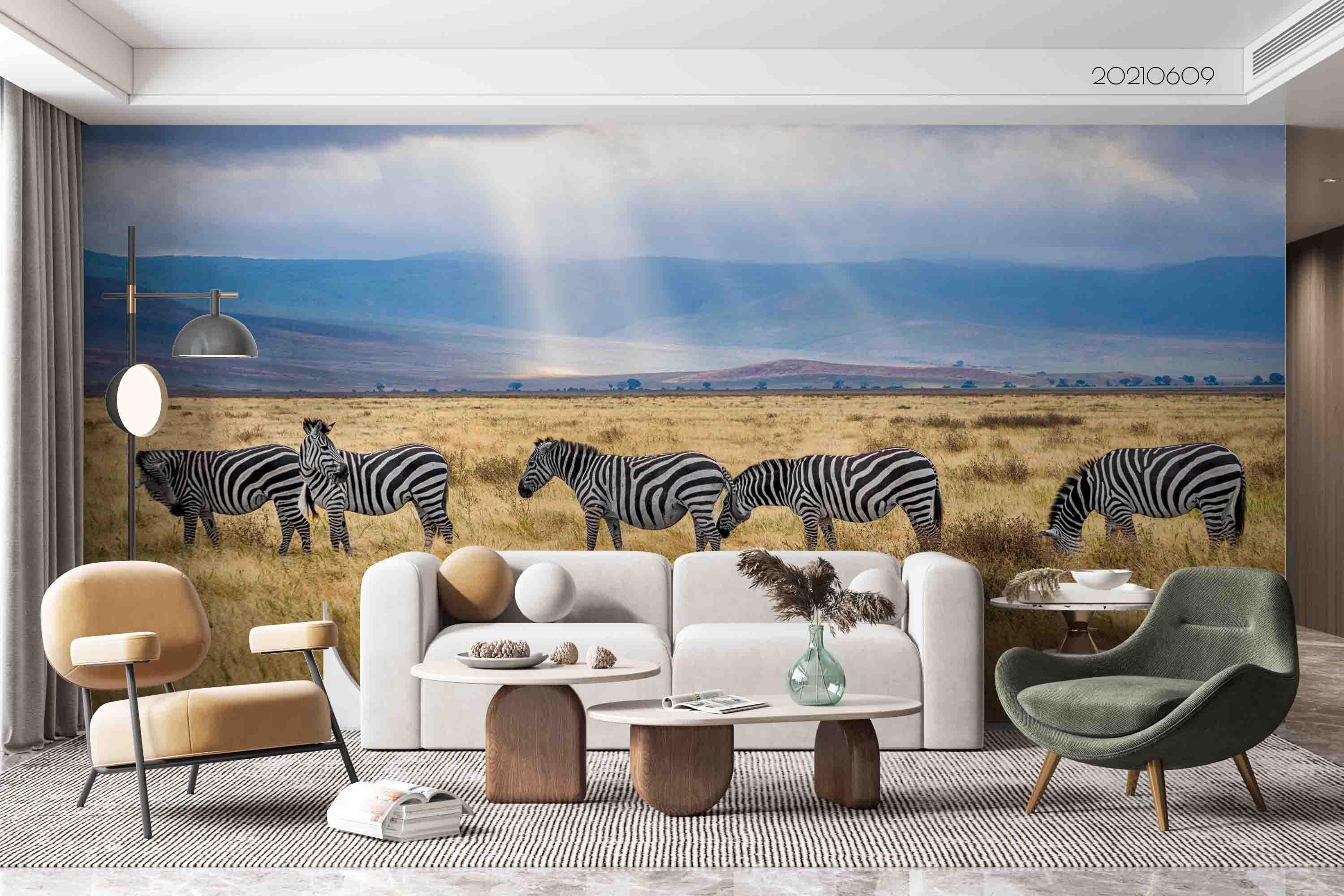 3D  Africa Grassland Zebra Sky Wall Mural Wallpaper SWW1725- Jess Art Decoration