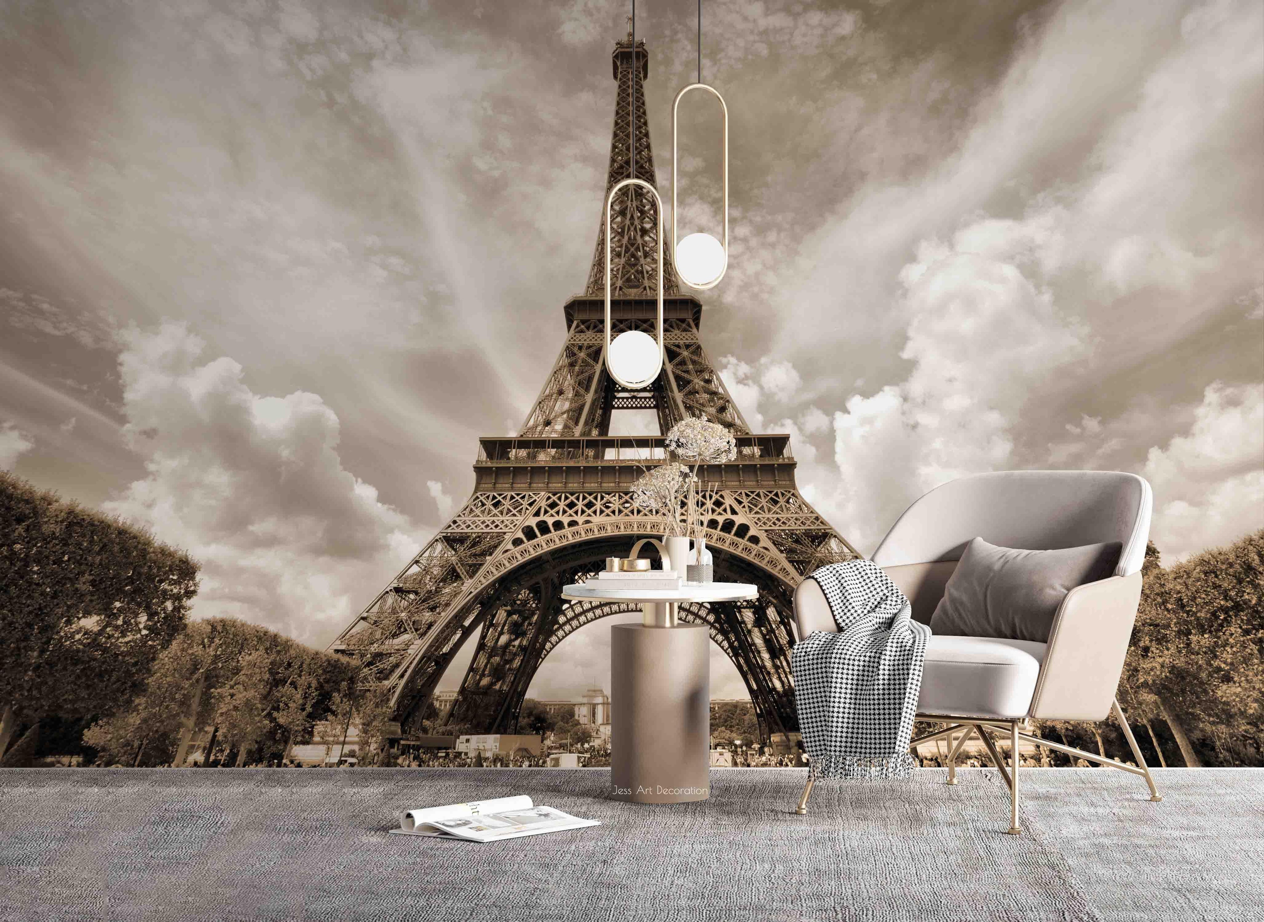 3D Building Eiffel Tower Sky Plant Gray Landscape Wall Mural Wallpaper LLL 1977- Jess Art Decoration
