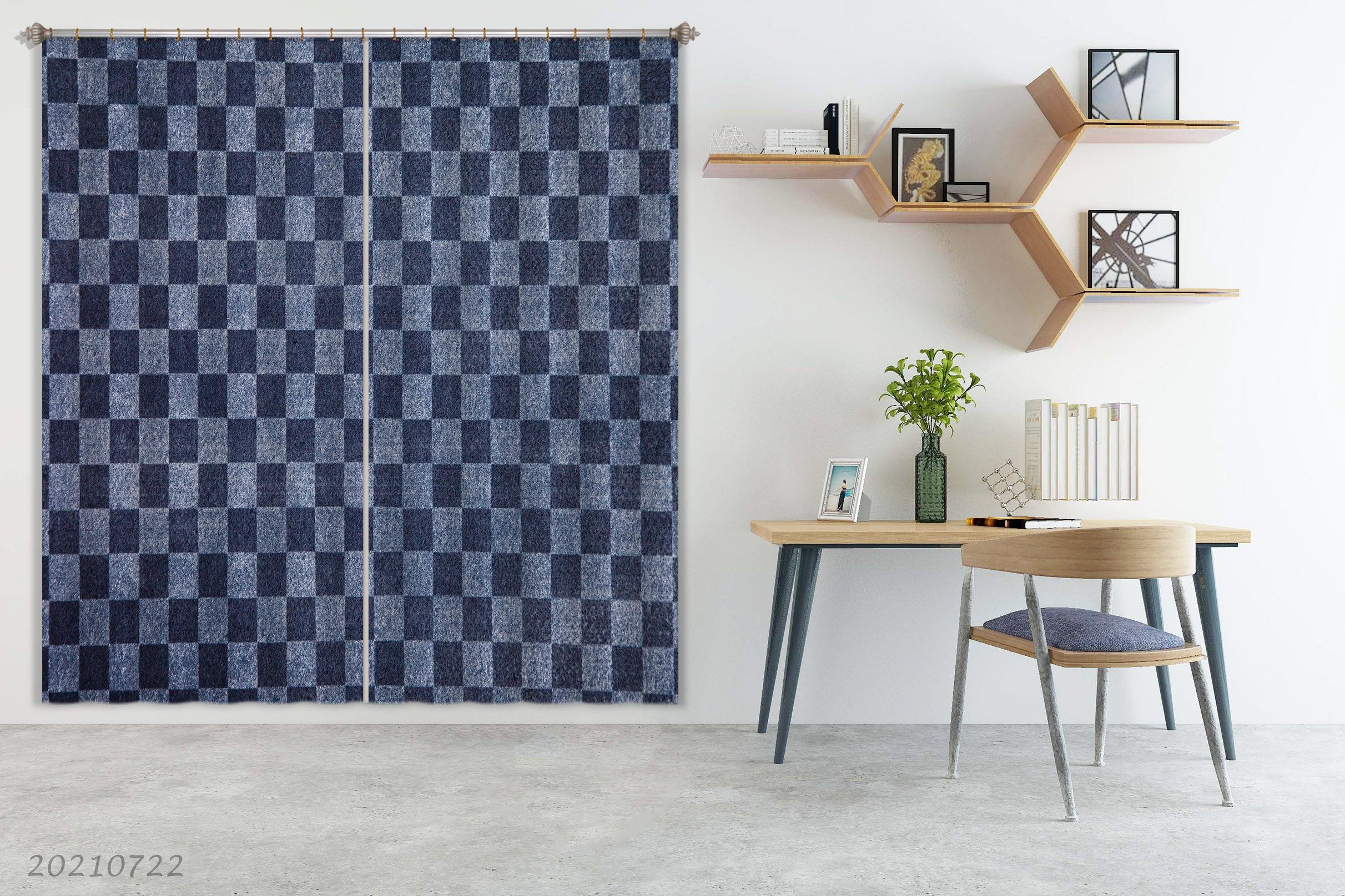 3D Abstract Blue Geometry Curtains and Drapes LQH 203- Jess Art Decoration