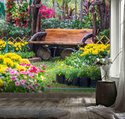 3D Bench Flower Plants Tree Wall Mural Wallpaper 151- Jess Art Decoration