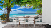 3D Blue Sky Cloud Beach Palm Landscape Wall Mural Wallpaper LQH 606- Jess Art Decoration