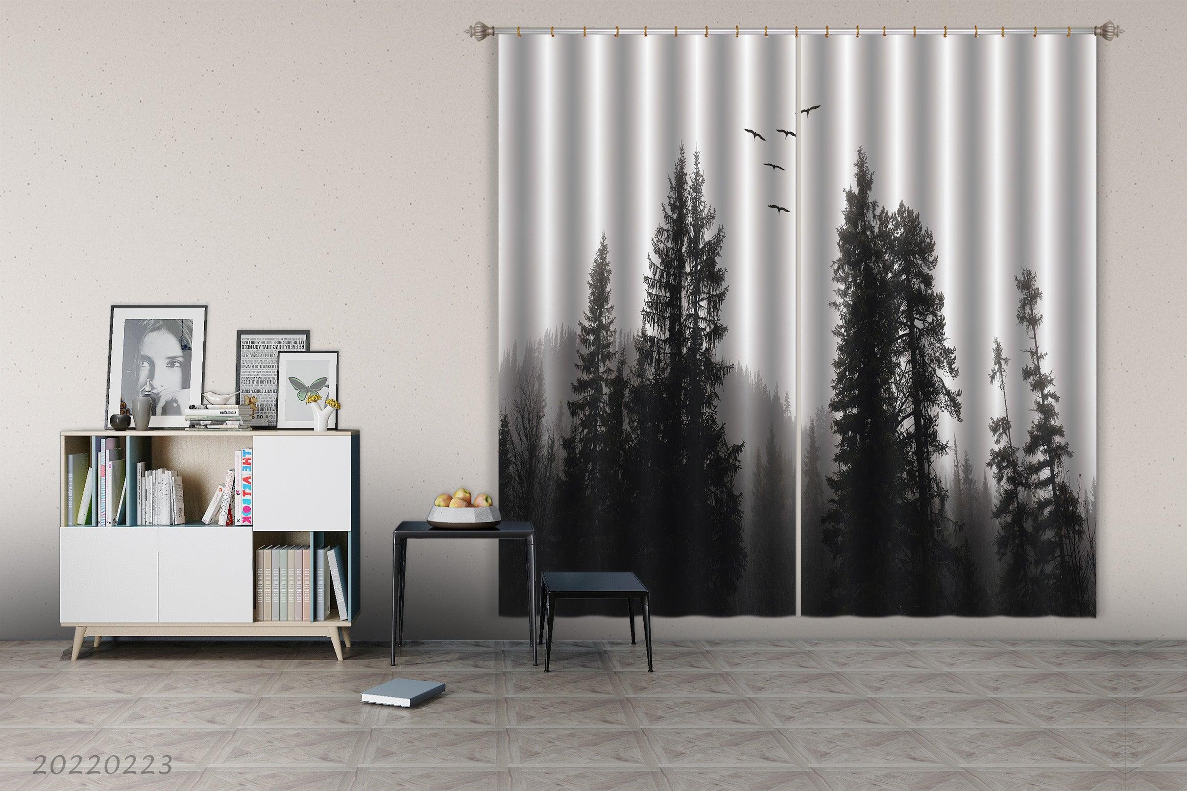 3D Woods Wild Geese Mist Scenery Curtains and Drapes GD 2495- Jess Art Decoration