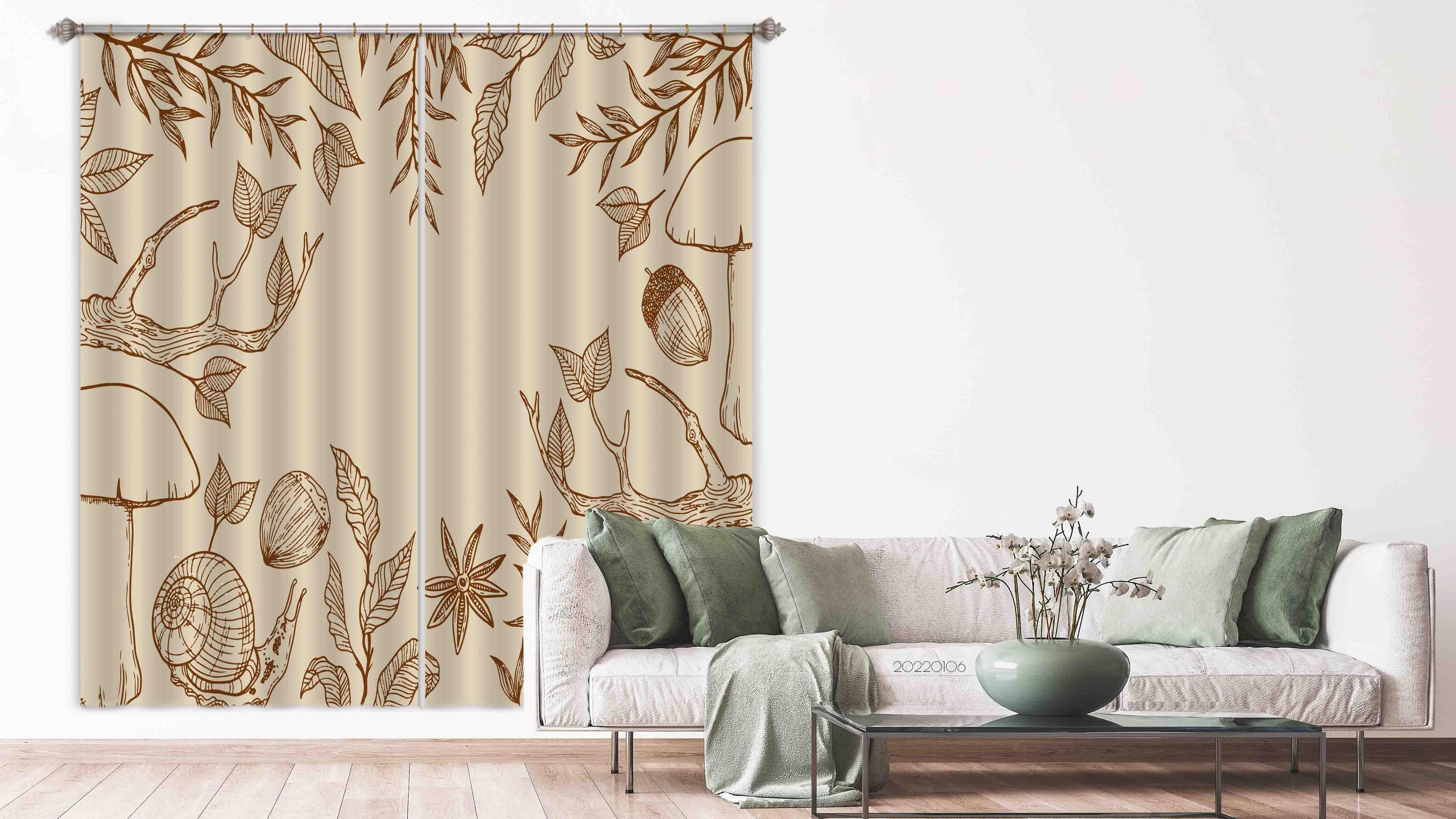 3D Abstract Autumn Branch Leaves Curtains and Drapes GD 175- Jess Art Decoration