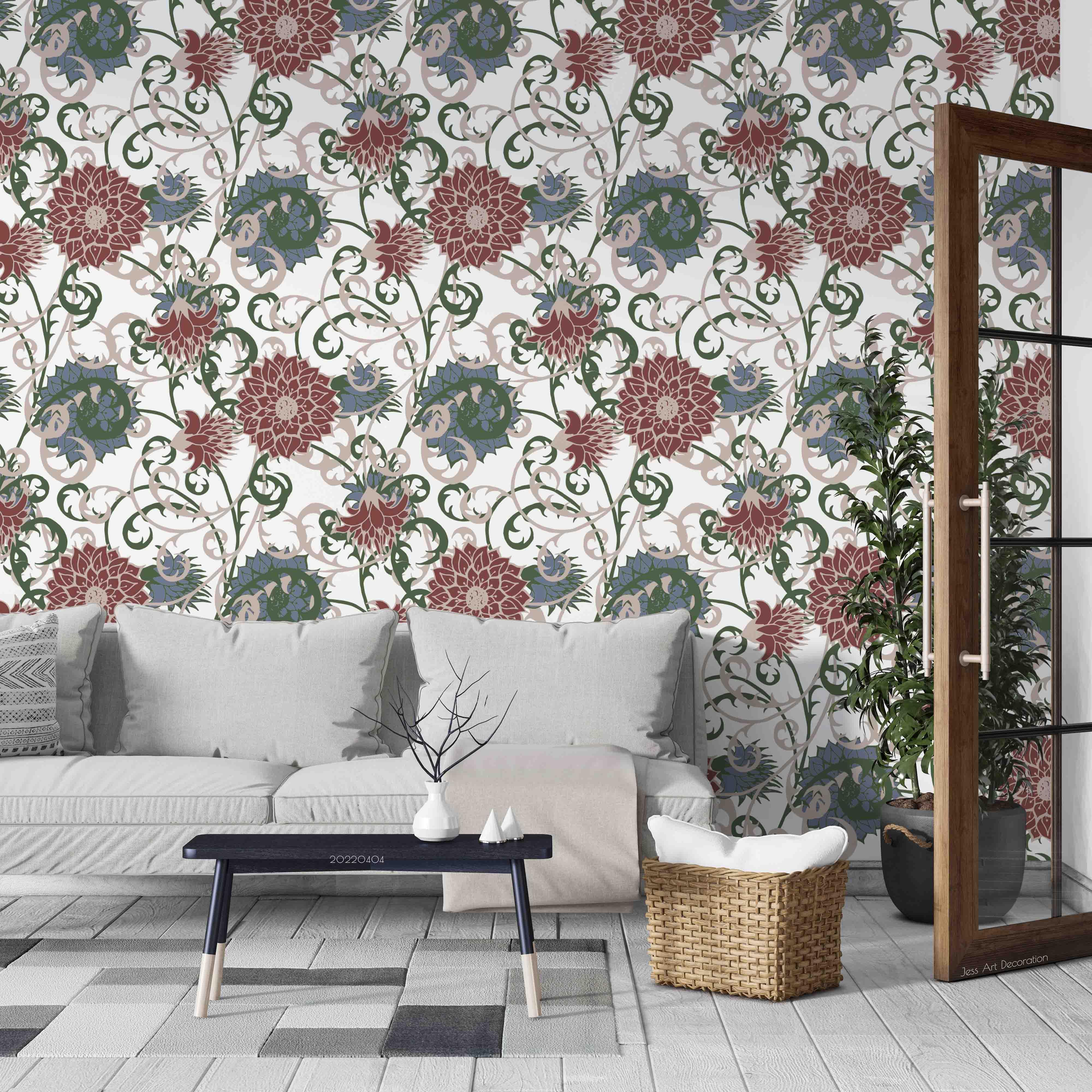 3D Vintage Plants Rattan Floral Wall Mural Wallpaper GD 4014- Jess Art Decoration