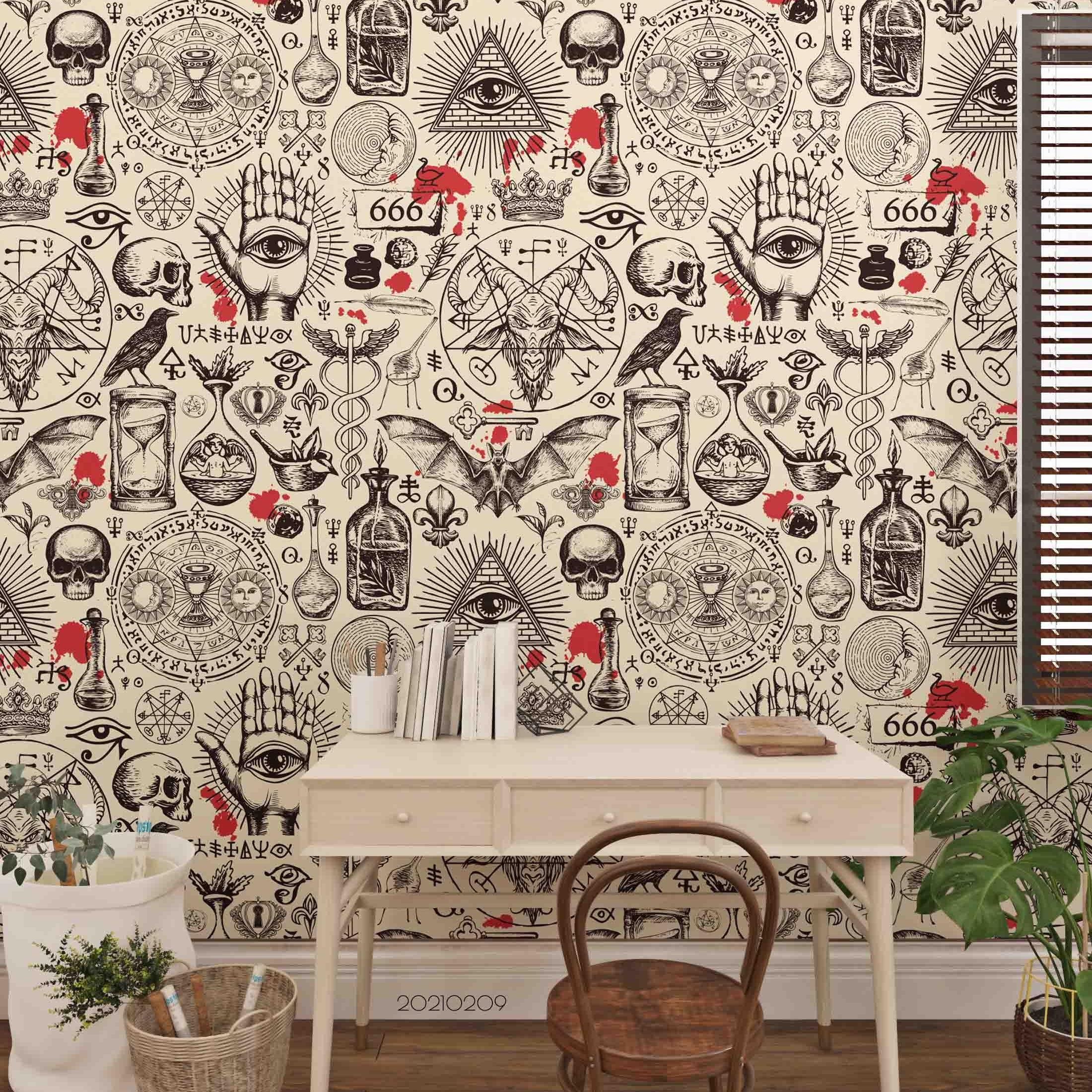 3D Retro Eye Hand Skeleton Totem Wall Mural Wallpaper LQH 176- Jess Art Decoration