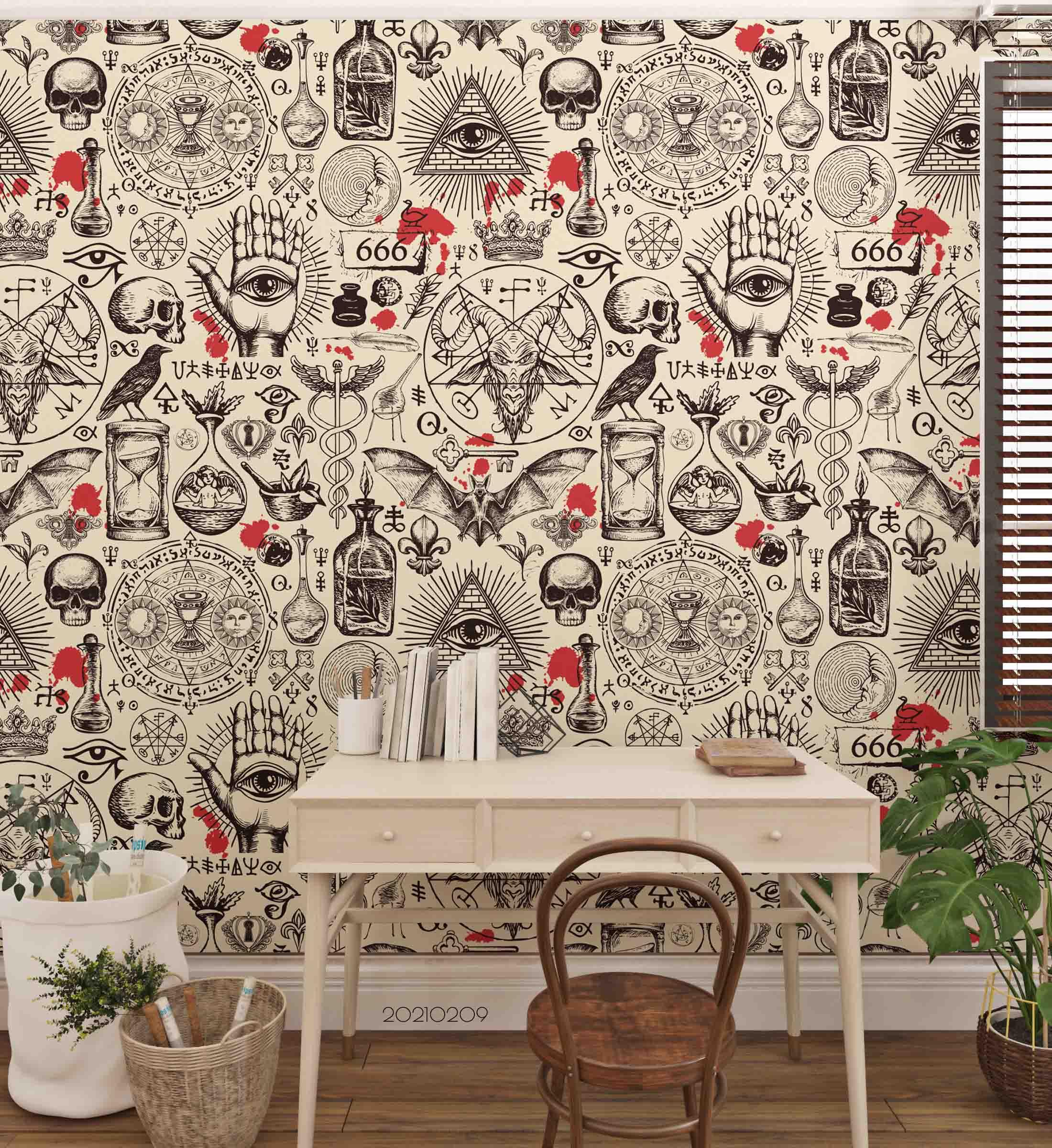 3D Retro Eye Hand Skeleton Totem Wall Mural Wallpaper LQH 176- Jess Art Decoration