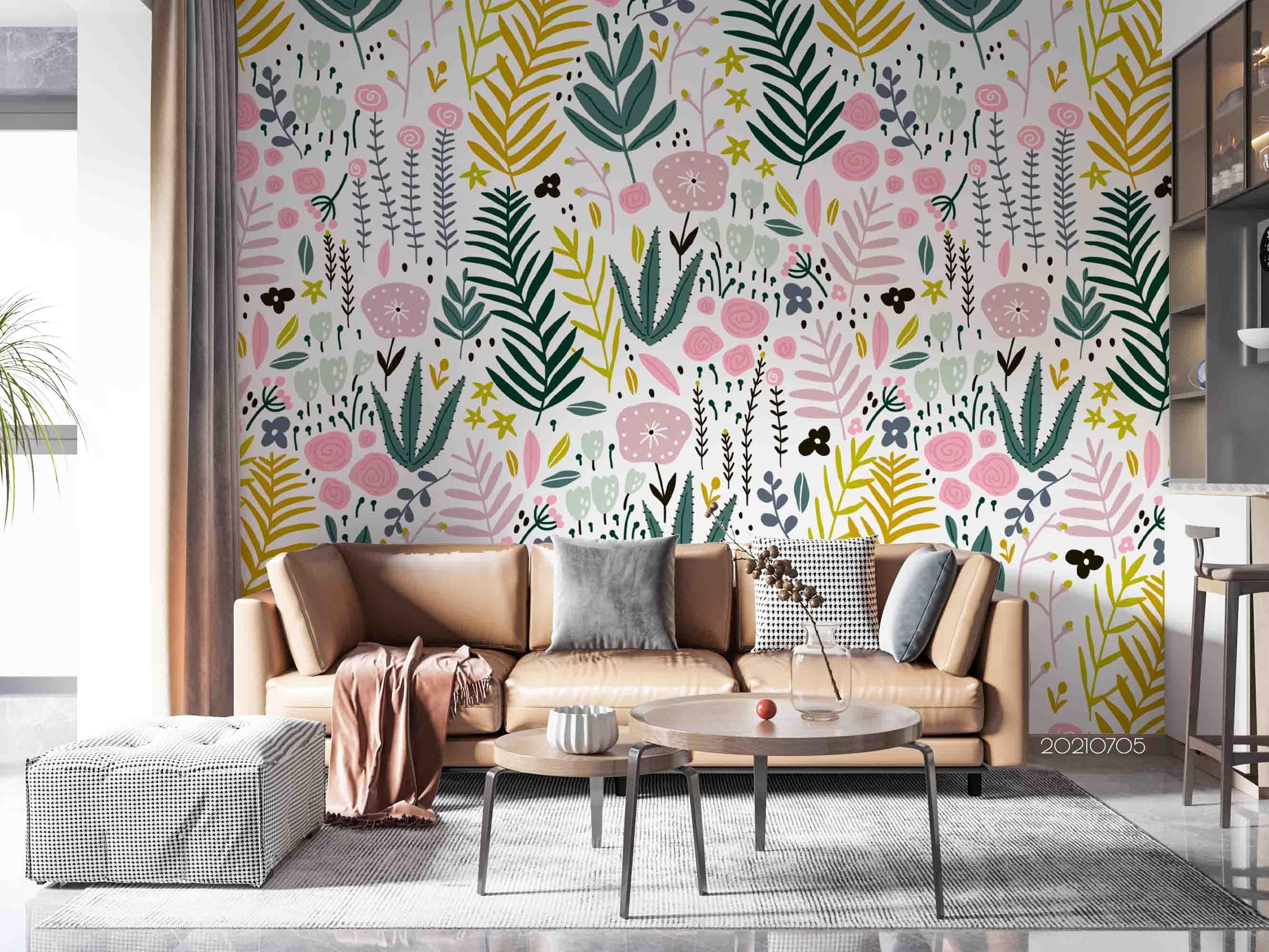 3D Color Floral Leaves Wall Mural Wallpaper LQH 116- Jess Art Decoration