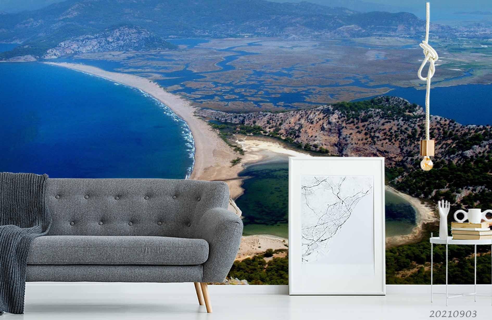 3D Blue Sea Nature Landscape Wall Mural Wallpaper LQH 225- Jess Art Decoration