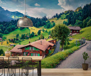 3D Landscape Mountain Green Forest House Road Wall Mural Wallpaper GD 449- Jess Art Decoration