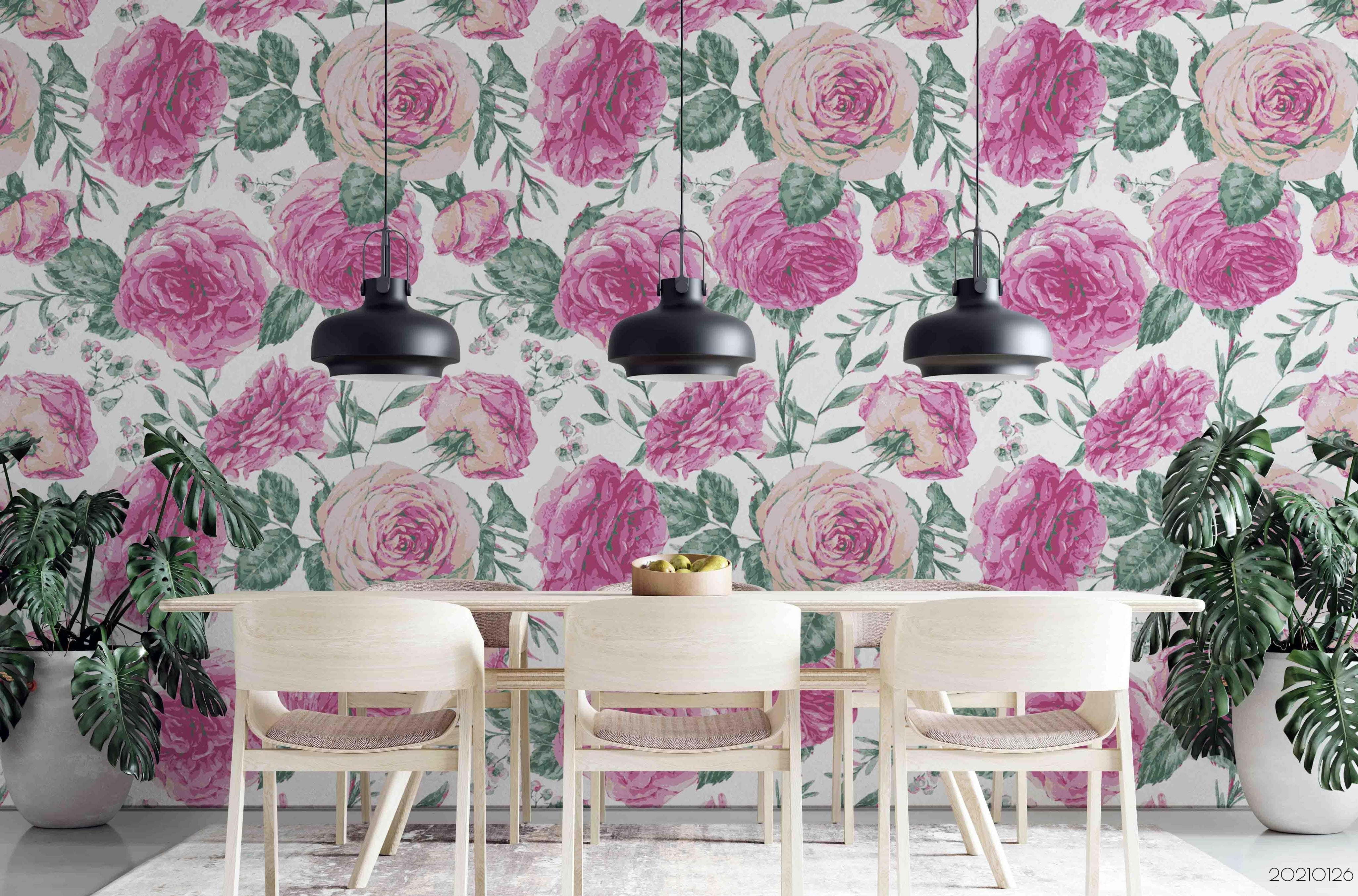 3D Hand Drawn Pink Floral Wall Mural Wallpaper LQH 57- Jess Art Decoration