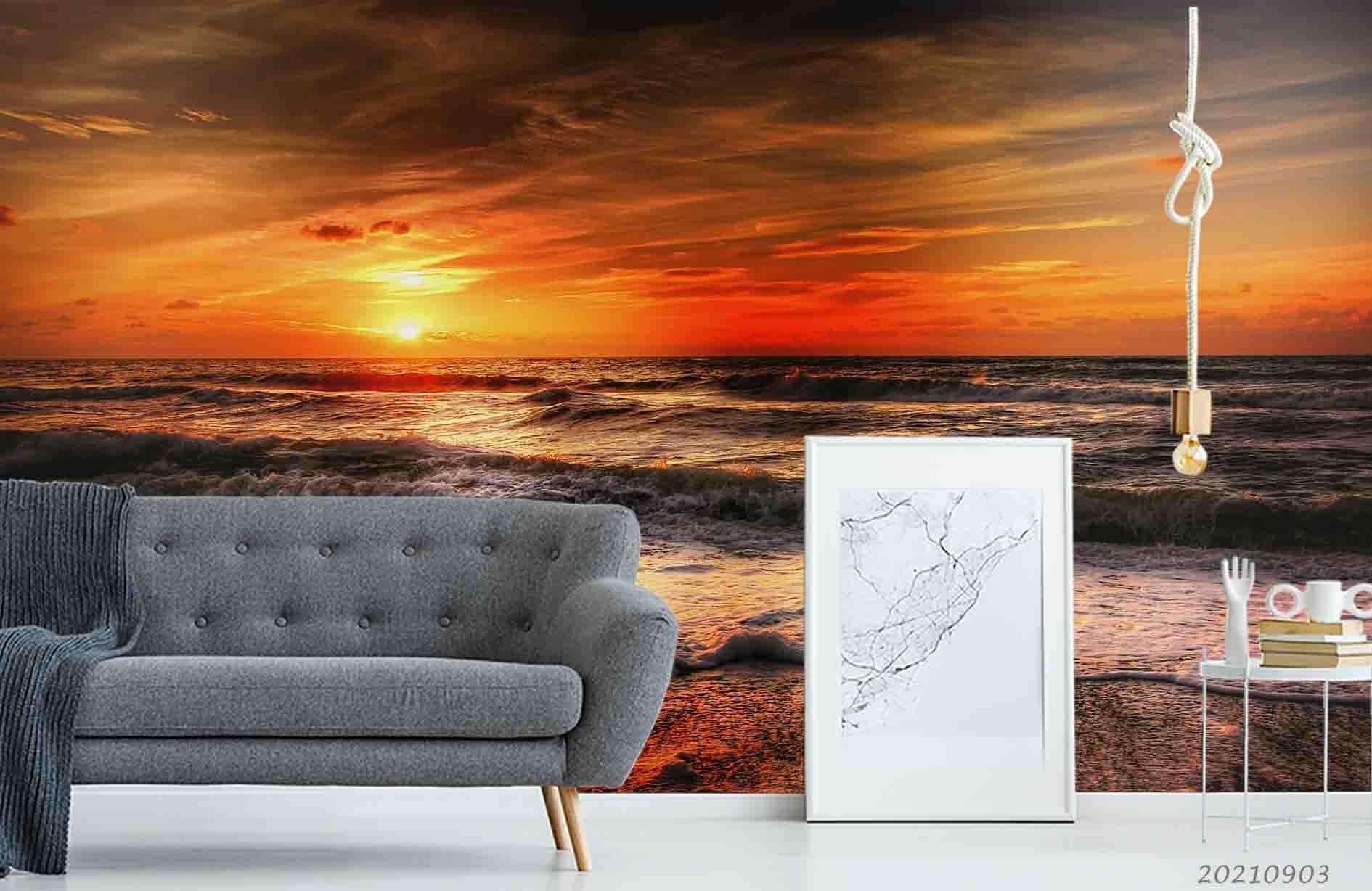 3D Sunset Sky Beach Landscape Wall Mural Wallpaper LQH 105- Jess Art Decoration
