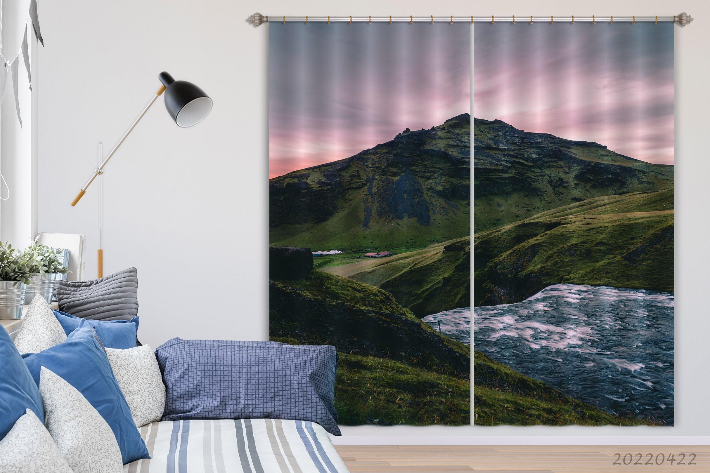 3D Landscape Mountain Green Grass River Curtains and Drapes GD 4197- Jess Art Decoration