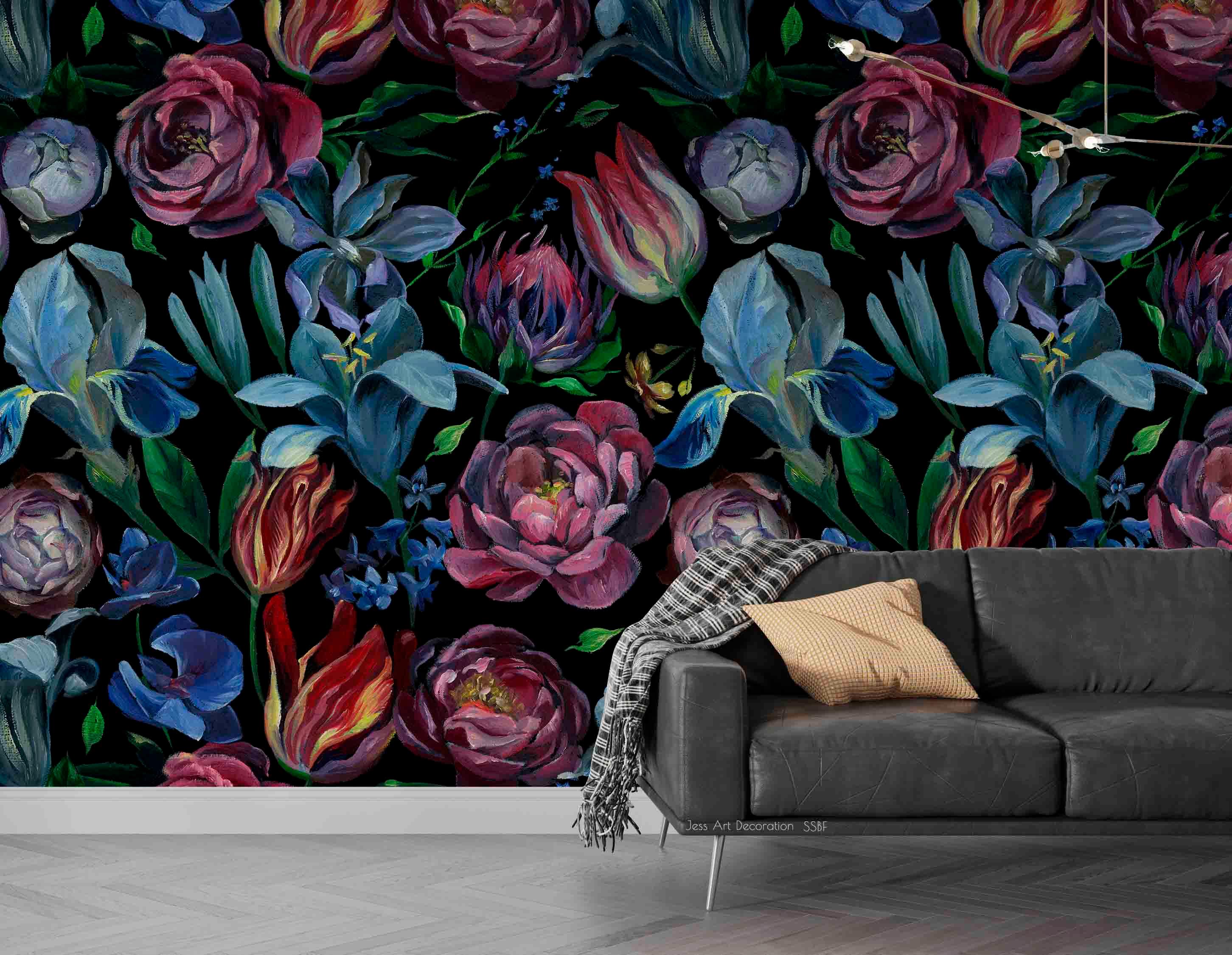3D Vintage Baroque Art Blue Pink Flowers Oil Painting Wall Mural Wallpaper GD 3595- Jess Art Decoration