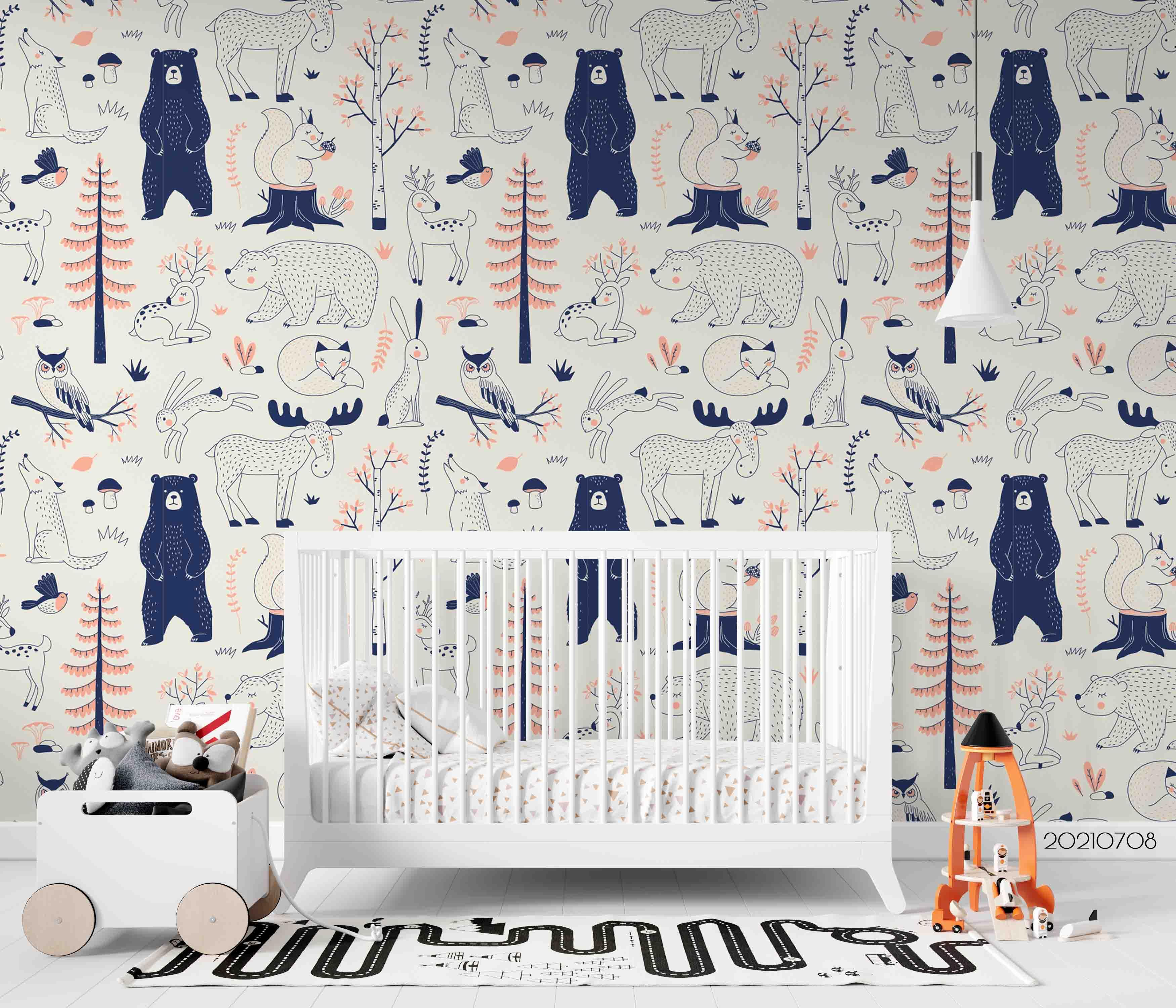 3D Hand Drawn Forest Animal Bear Wall Mural Wallpaper LQH 94- Jess Art Decoration
