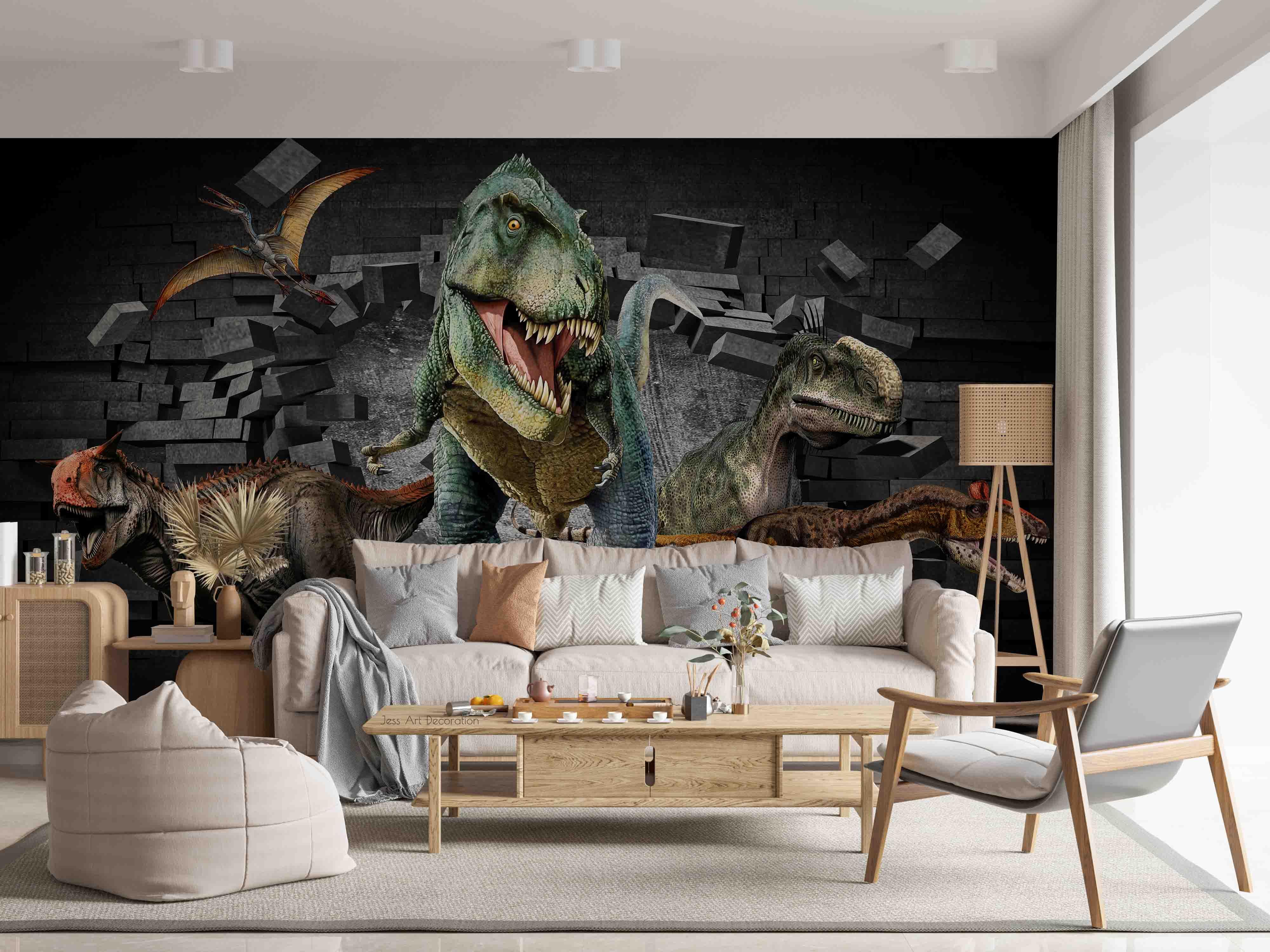 3D Abstract Dinosaur Damaged Brick Wall Pattern Wall Mural Wallpaper GD 3330- Jess Art Decoration