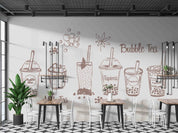 3D Bubble Tea Drink Set Sketch Wall Mural Wallpaper GD 1630- Jess Art Decoration