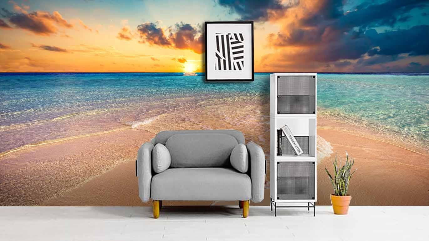 3D sea beach sunset wall mural wallpaper 85- Jess Art Decoration