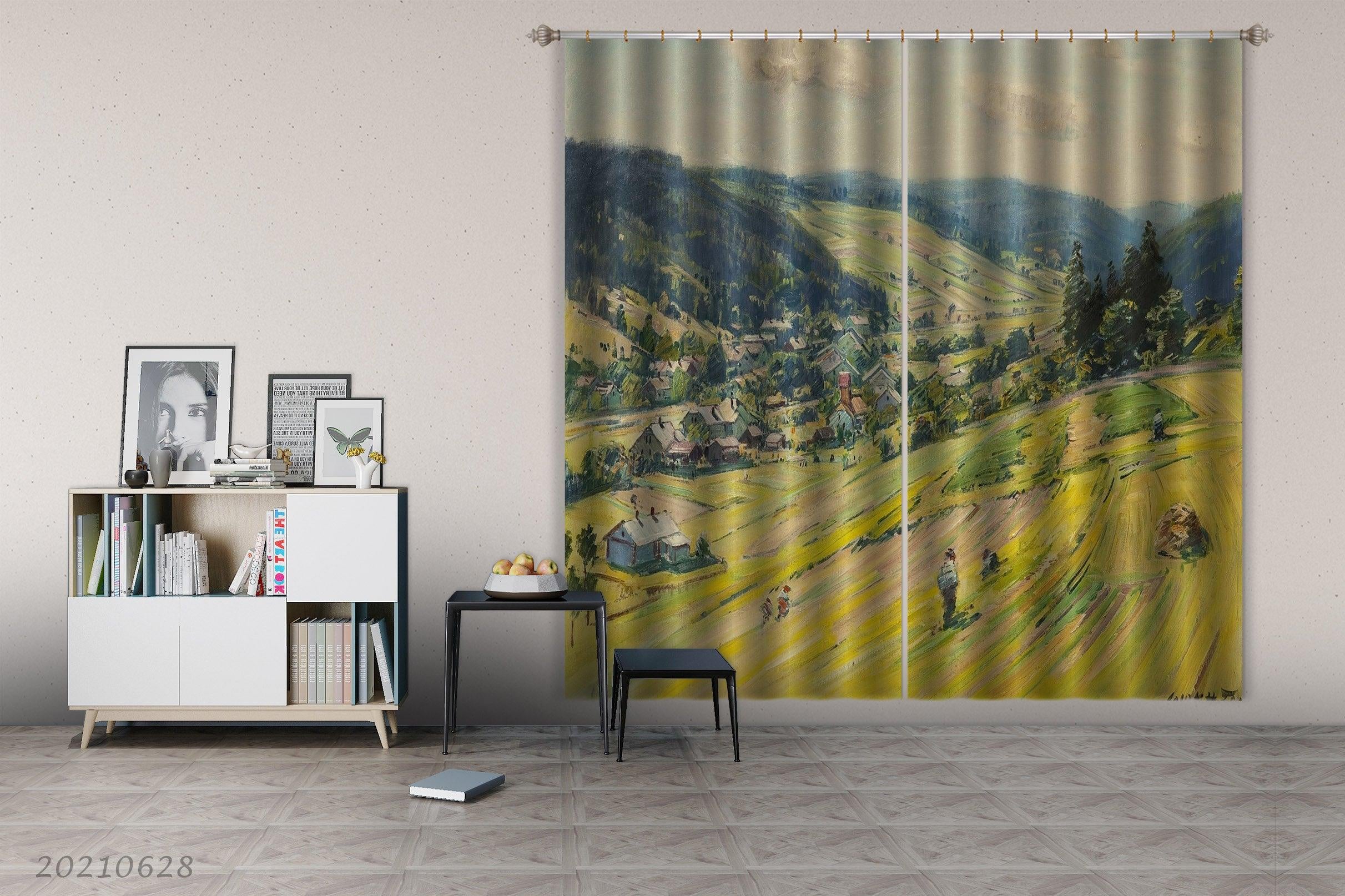 3D Green Grass Forest Landscape Curtains and Drapes LQH 132- Jess Art Decoration