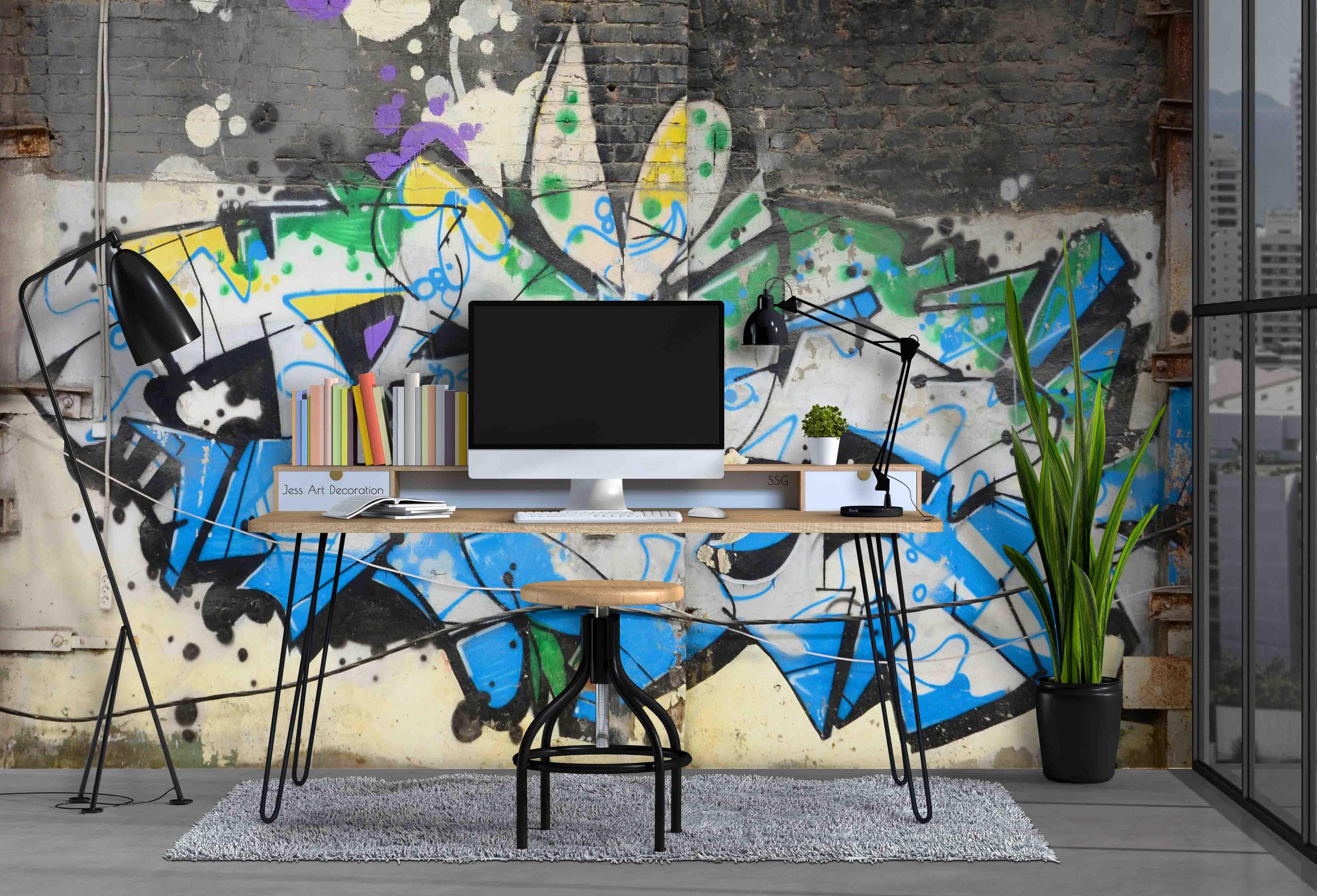 Brick Graffiti Wallpaper urban graffiti wall mural for teen room, studio or feature wall - view 4