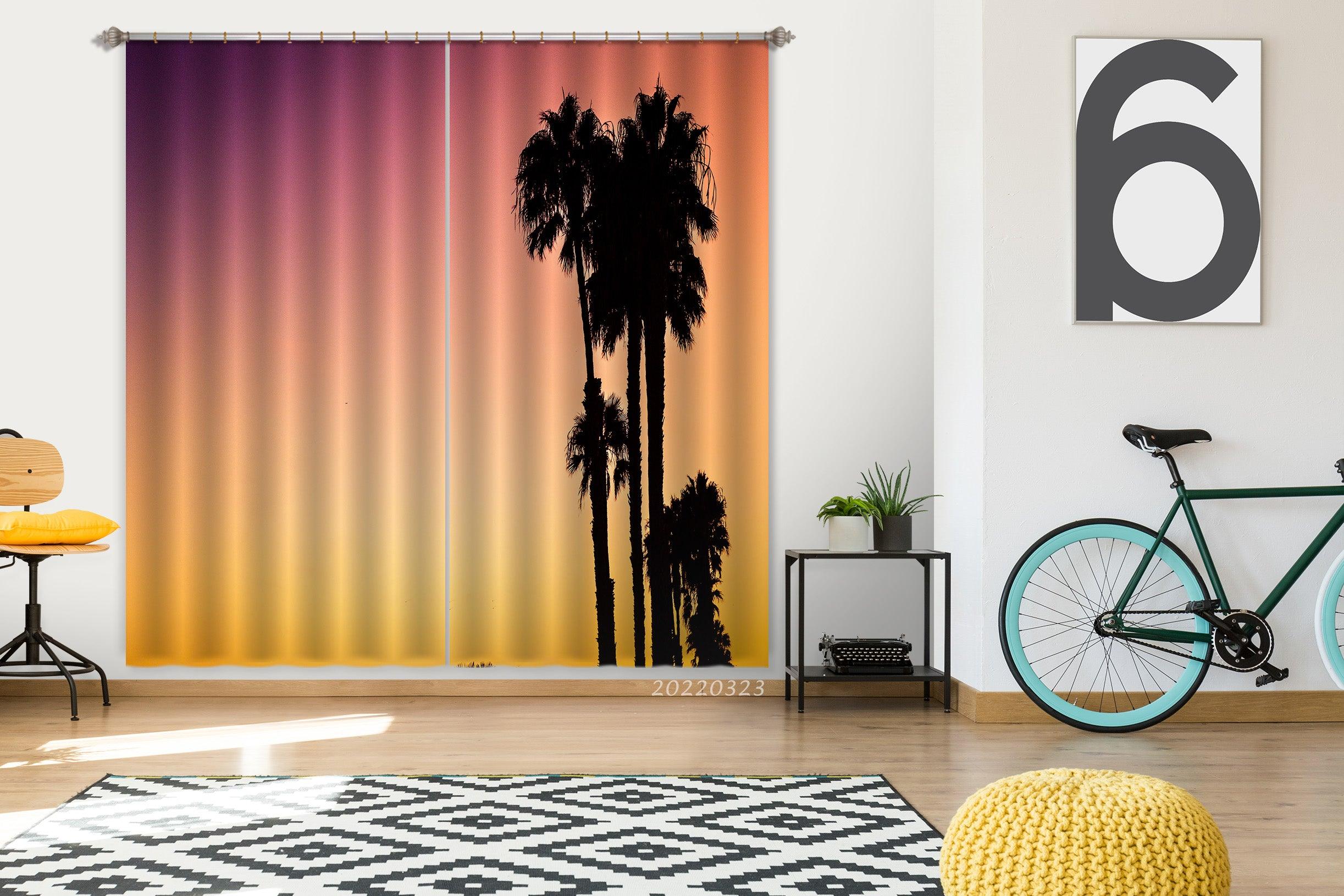 3D Abstract Coconut Tree Orange Sky Curtains and Drapes GD 2593- Jess Art Decoration