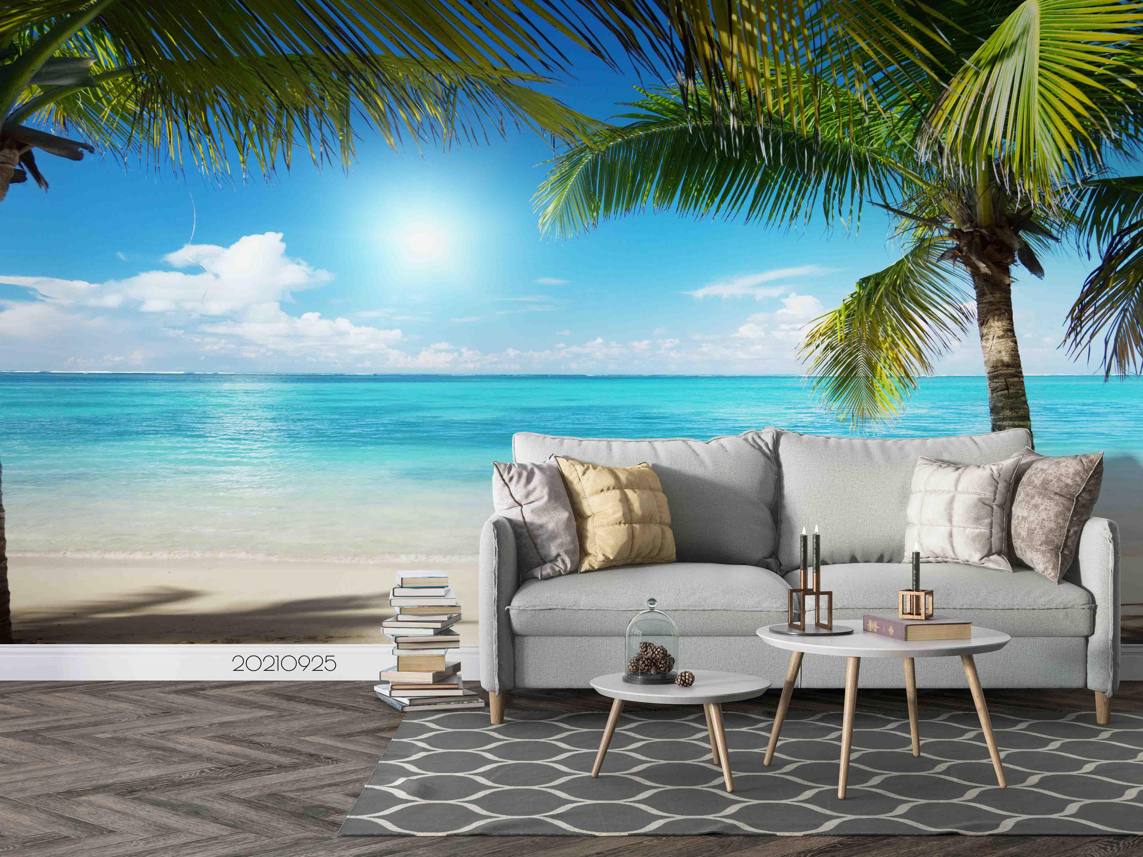3D Beach Sky Plant Coconut Tree Blue Landscape Wall Mural Wallpaper LLL 2012- Jess Art Decoration