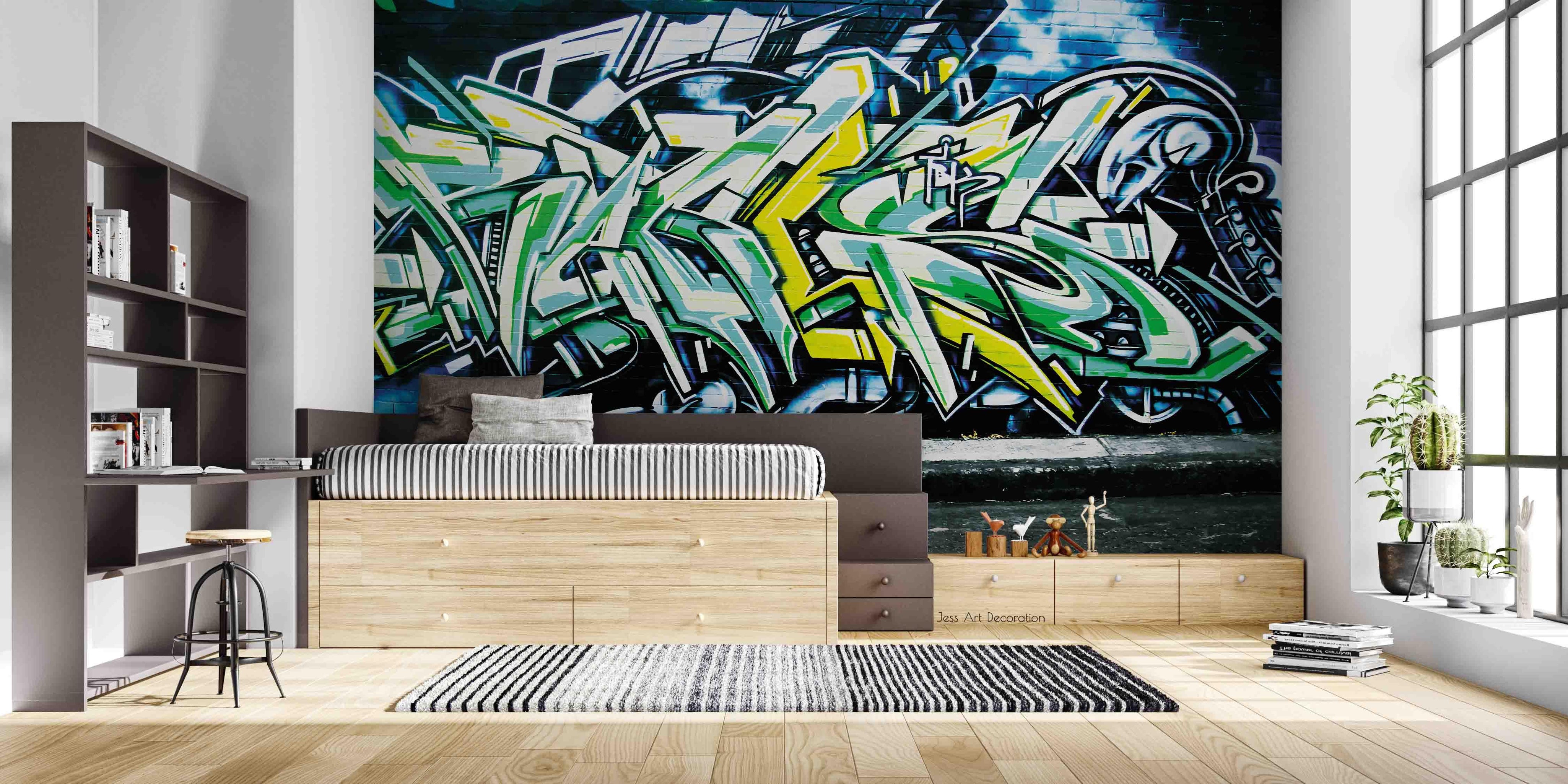 3D Graffiti Green Alphabet Wall Mural Wallpaper GD 2870- Jess Art Decoration