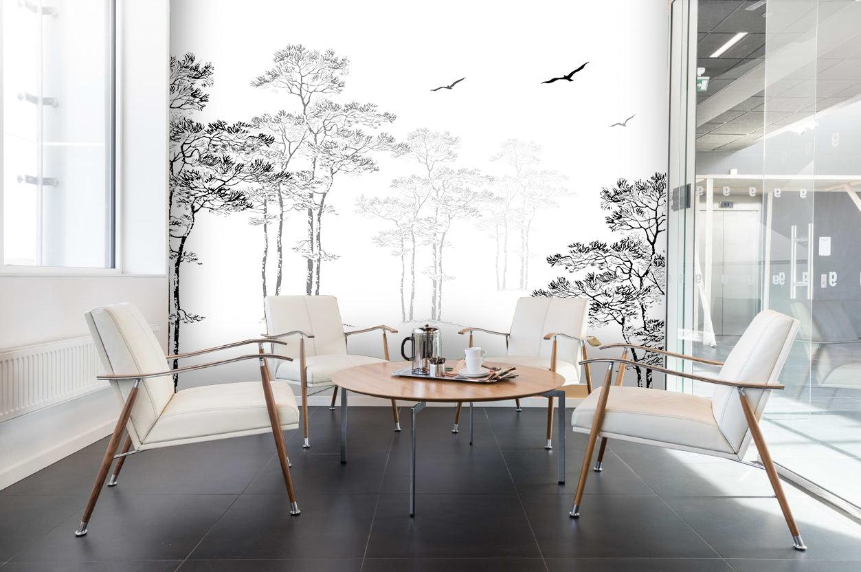 3D black ink forest birds wall mural wallpaper 12- Jess Art Decoration