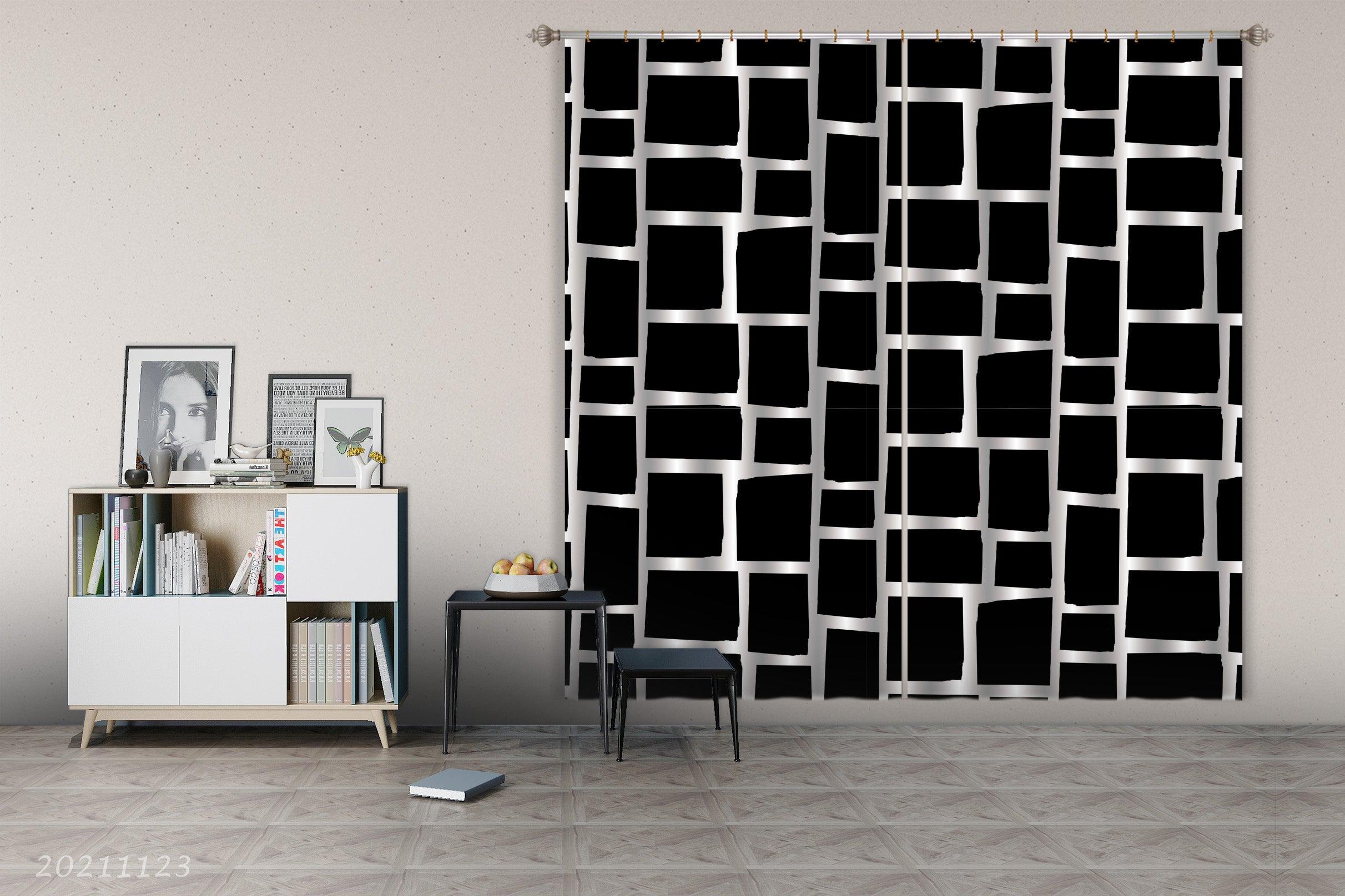 3D Abstract Black Geometric Graphic Curtains and Drapes LQH 29- Jess Art Decoration