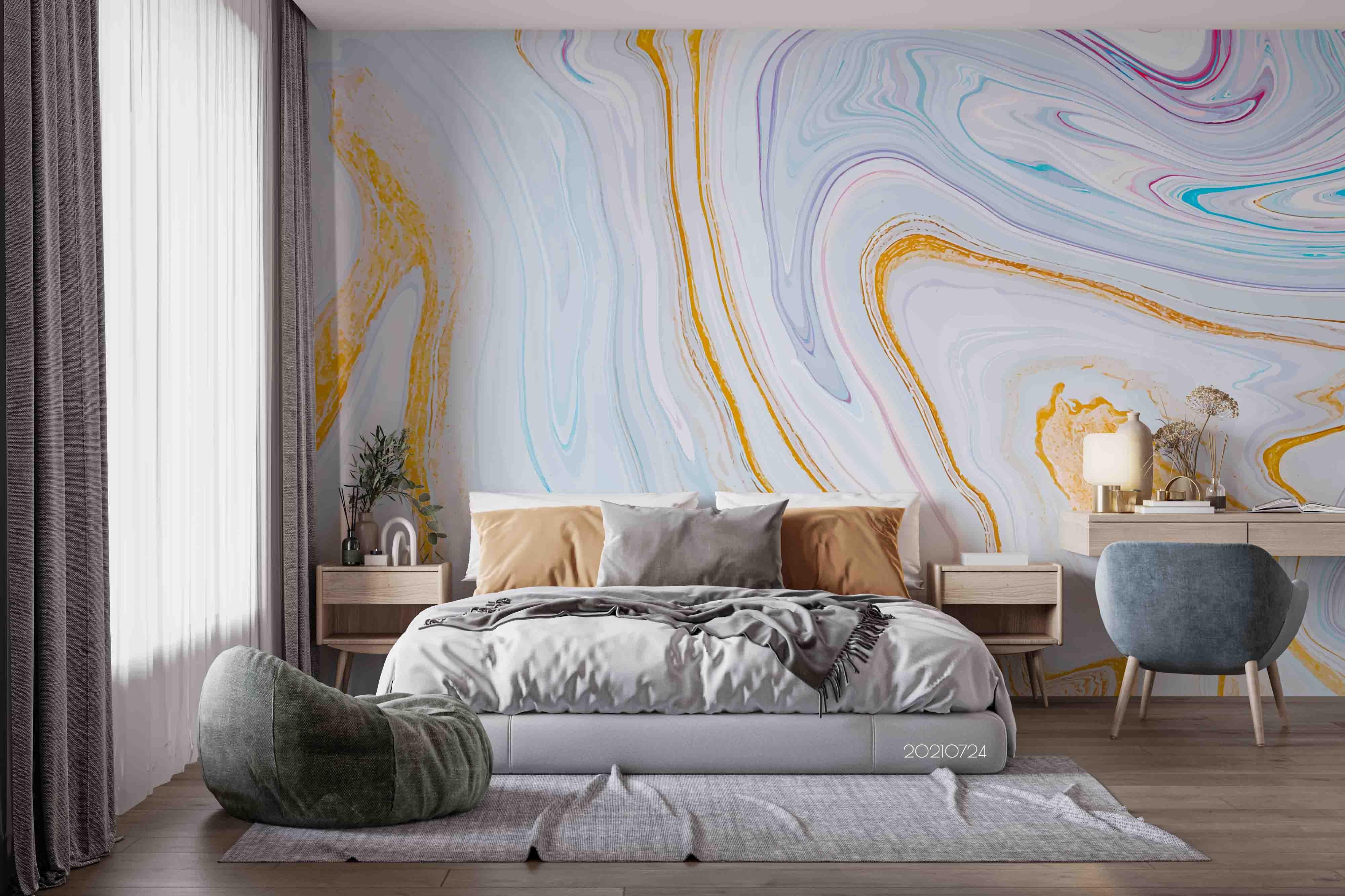 3D White Golden Marble Texture Flowing Wall Mural Wallpaper SWW3626- Jess Art Decoration